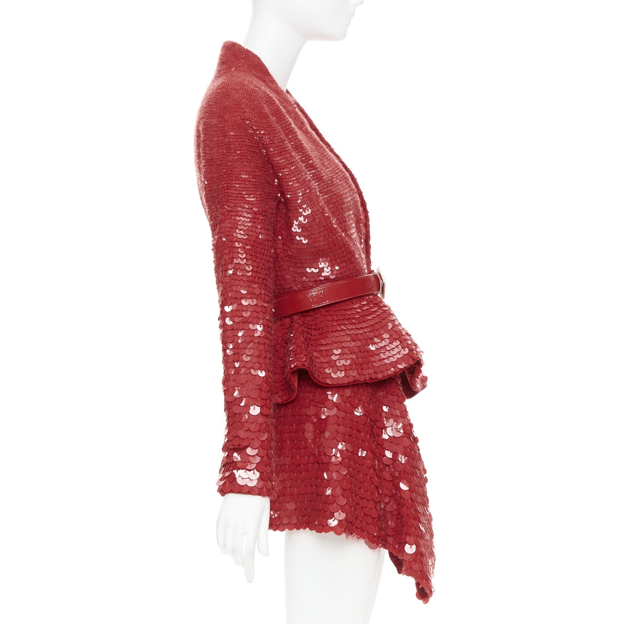 Alexandre Vauthier ALEXANDRE VAUTHIER COUTURE SS2022 Runway red gradient bead sequin pailette belted peplum jacket skirt Size S / US 4 / IT 40 - 4 Thumbnail