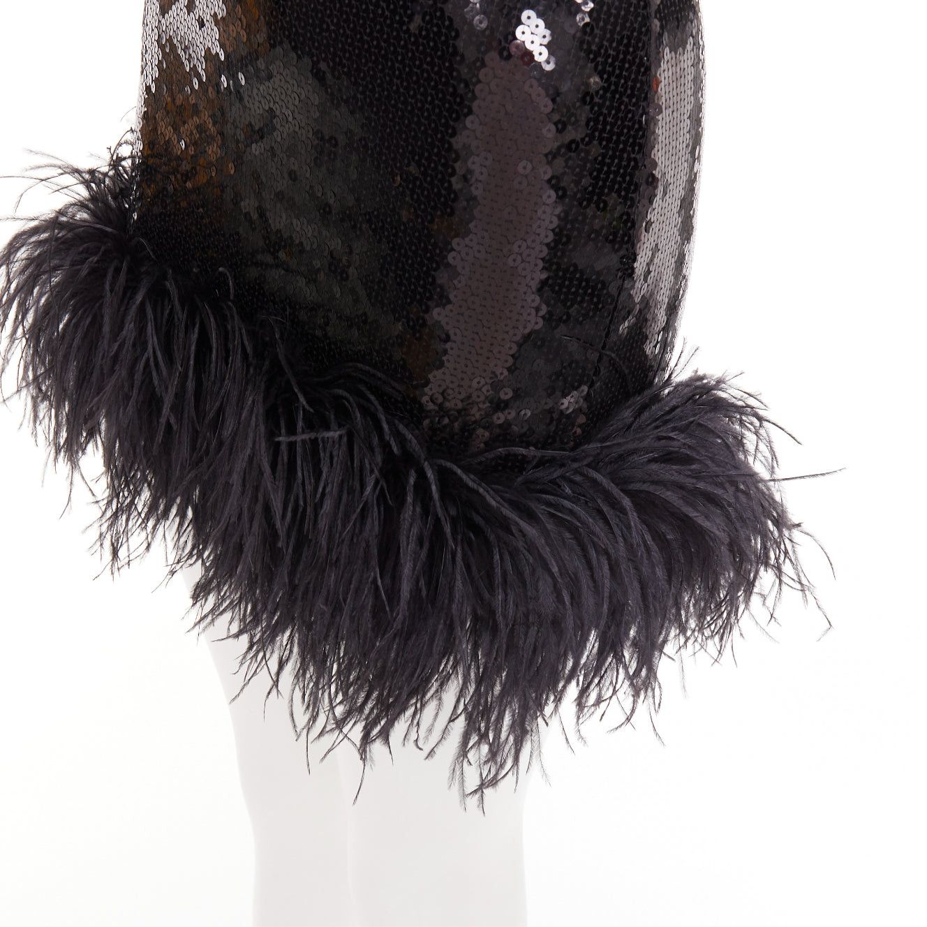 Alexandre Vauthier ALEXANDRE VAUTHIER SS2022 Runway black sequin pailette ostrich feather hem sweetheart mini dress Size S / US 4 / IT 40 - 2 Thumbnail