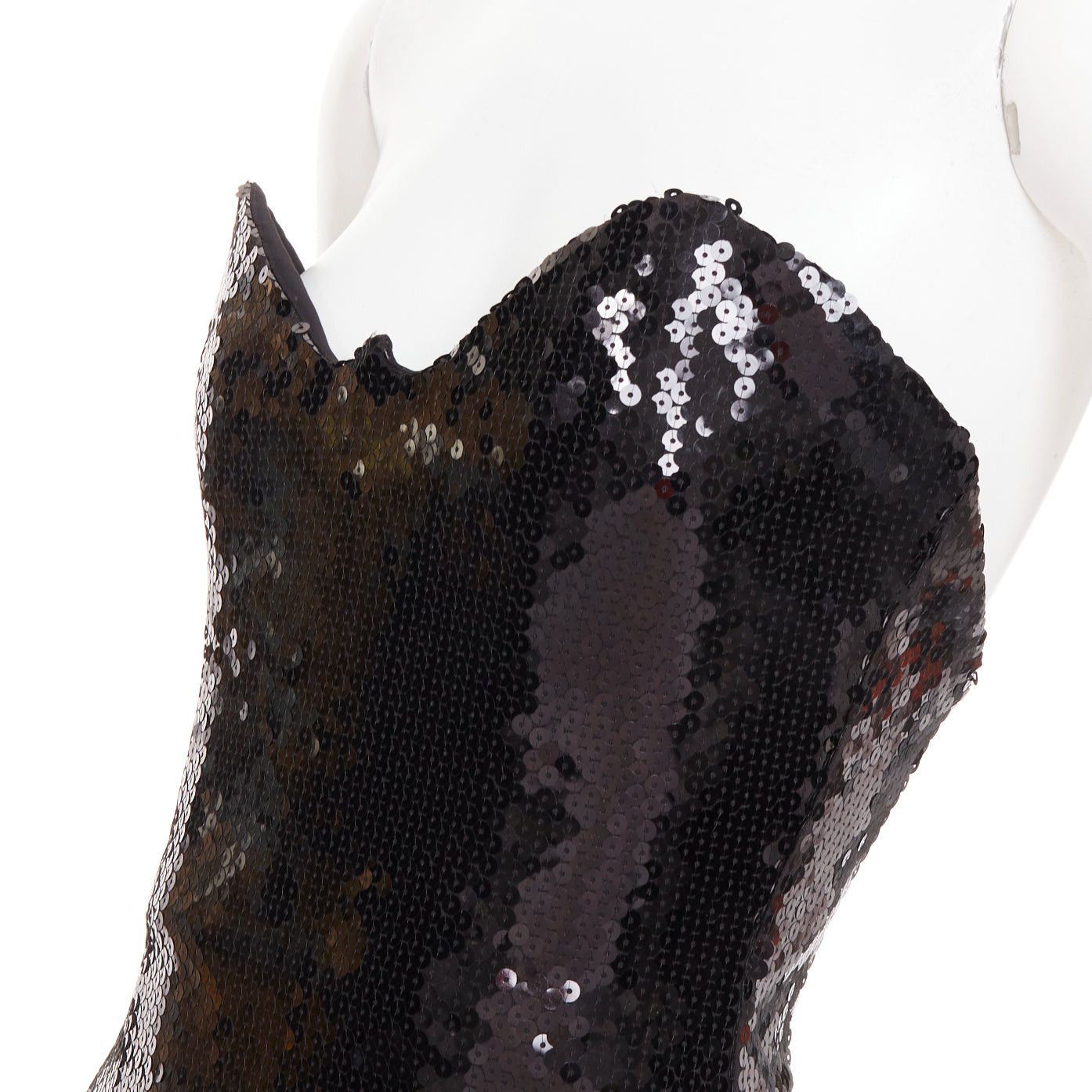 Alexandre Vauthier ALEXANDRE VAUTHIER SS2022 Runway black sequin pailette ostrich feather hem sweetheart mini dress Size S / US 4 / IT 40 - 7 Thumbnail