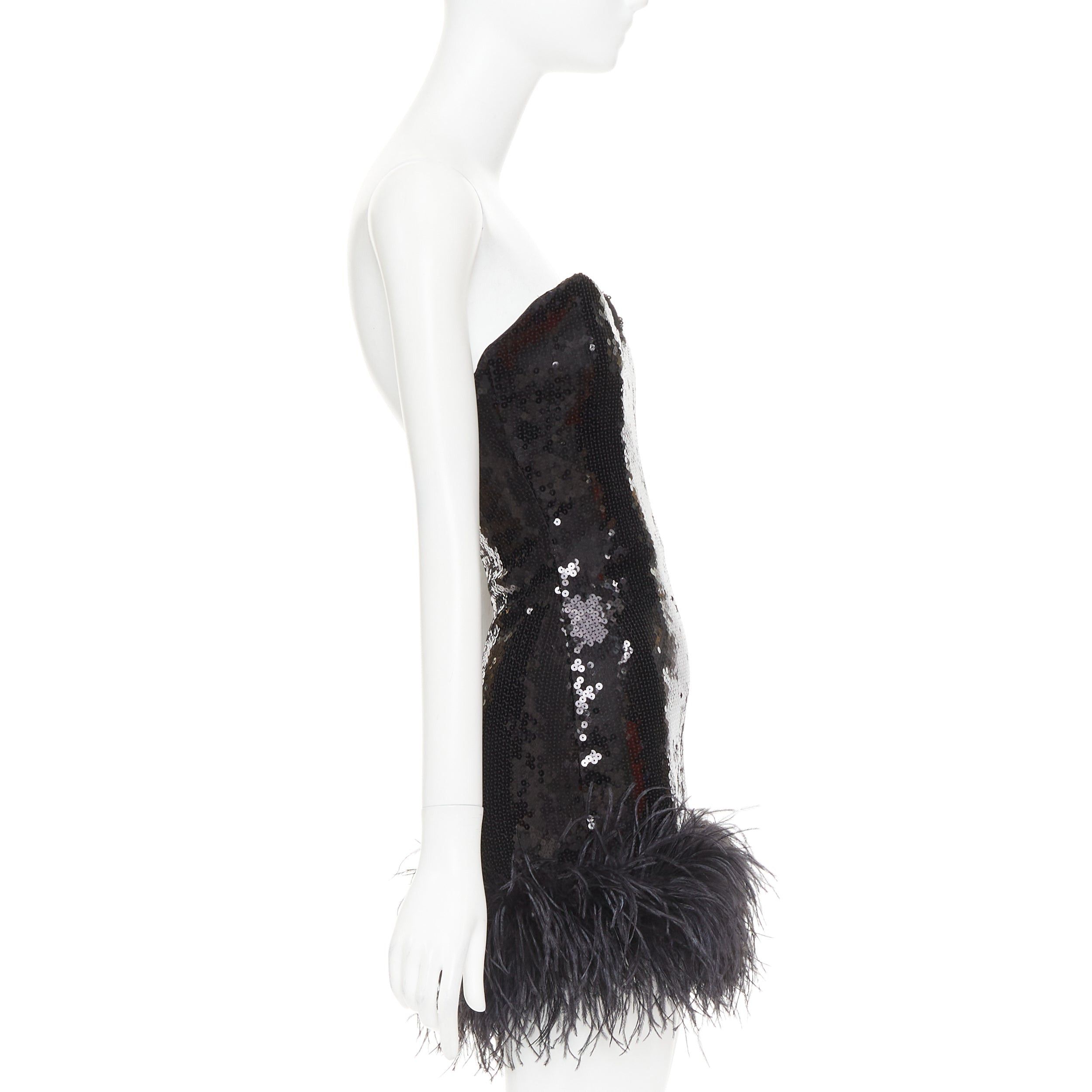 Alexandre Vauthier ALEXANDRE VAUTHIER SS2022 Runway black sequin pailette ostrich feather hem sweetheart mini dress Size S / US 4 / IT 40 - 4 Thumbnail