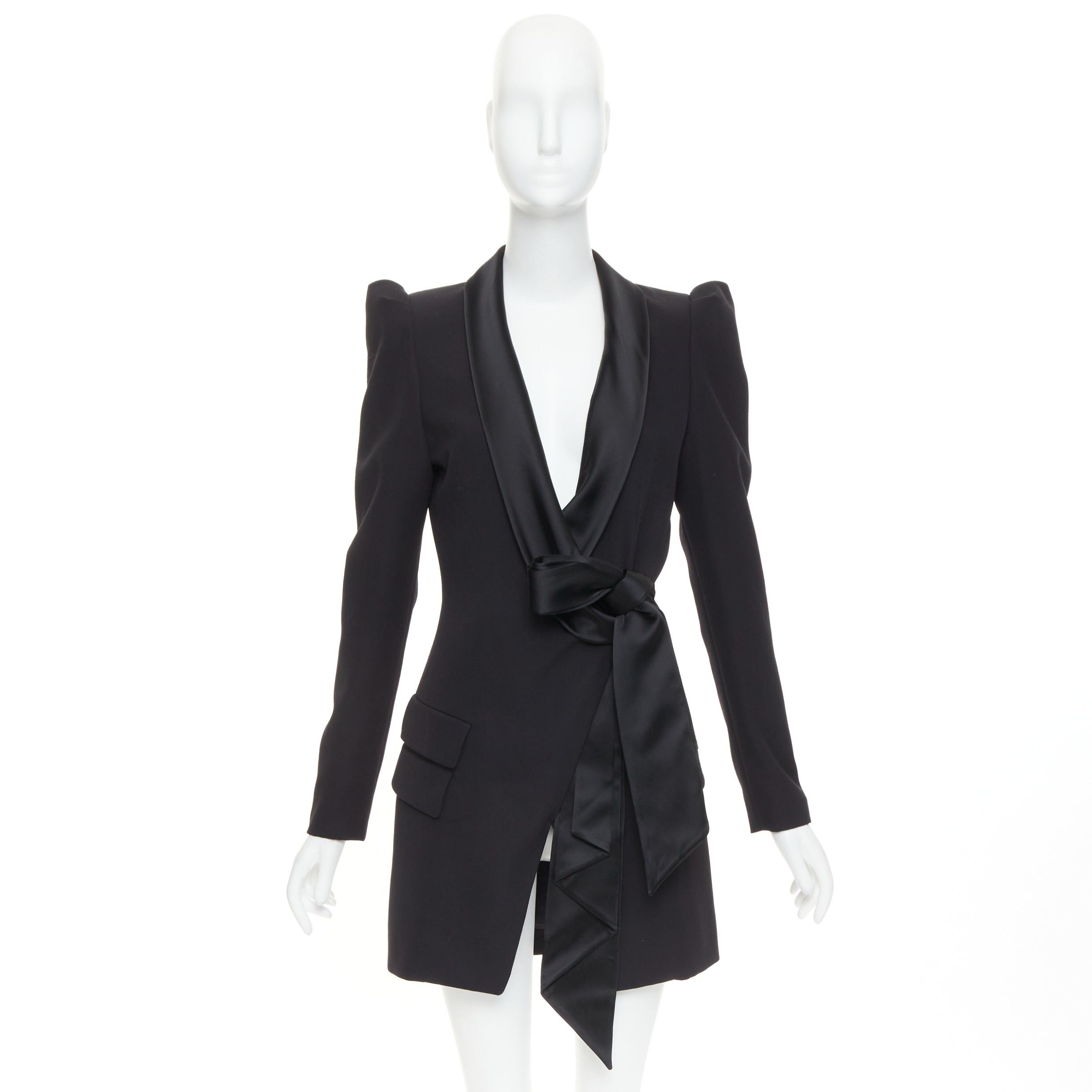 Alexandre Vauthier ALEXANDRE VAUTHIER COUTURE SS2018 Runway black wool pagoda shoulder satin tie blazer dress FR36 S Size S / US 4 / IT 40 - 10 Thumbnail