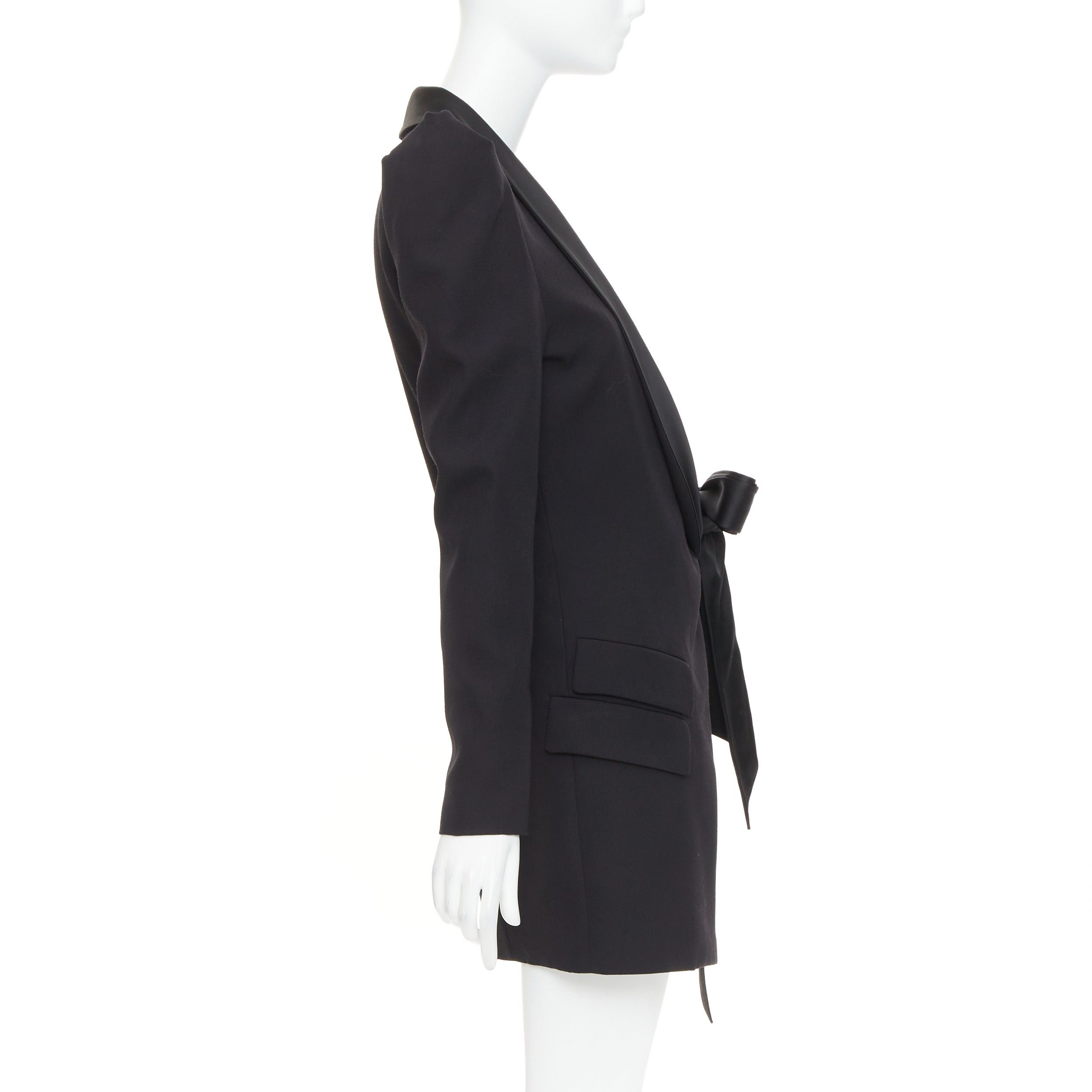Alexandre Vauthier ALEXANDRE VAUTHIER COUTURE SS2018 Runway black wool pagoda shoulder satin tie blazer dress FR36 S Size S / US 4 / IT 40 - 4 Thumbnail
