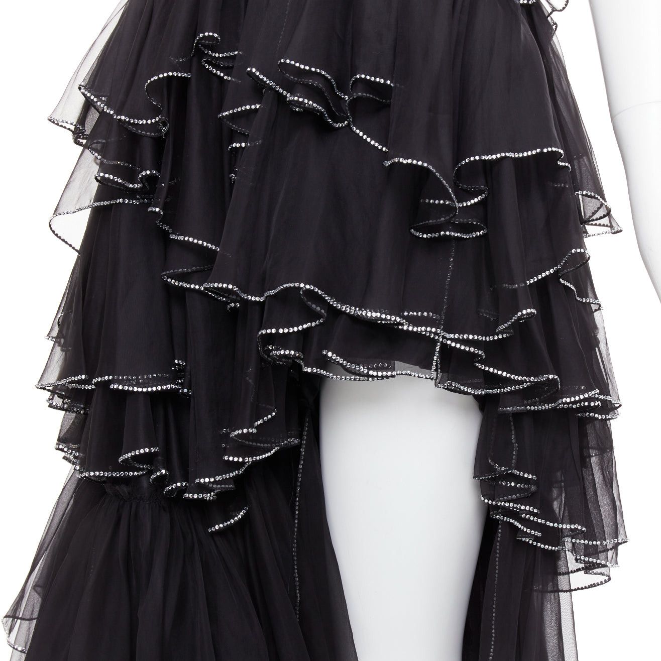 Alexandre Vauthier ALEXANDRE VAUTHIER COUTURE AW2018 Runway black silky crystal strass tiered petal high slit low gown Size S / US 4 / IT 40 - 10 Thumbnail