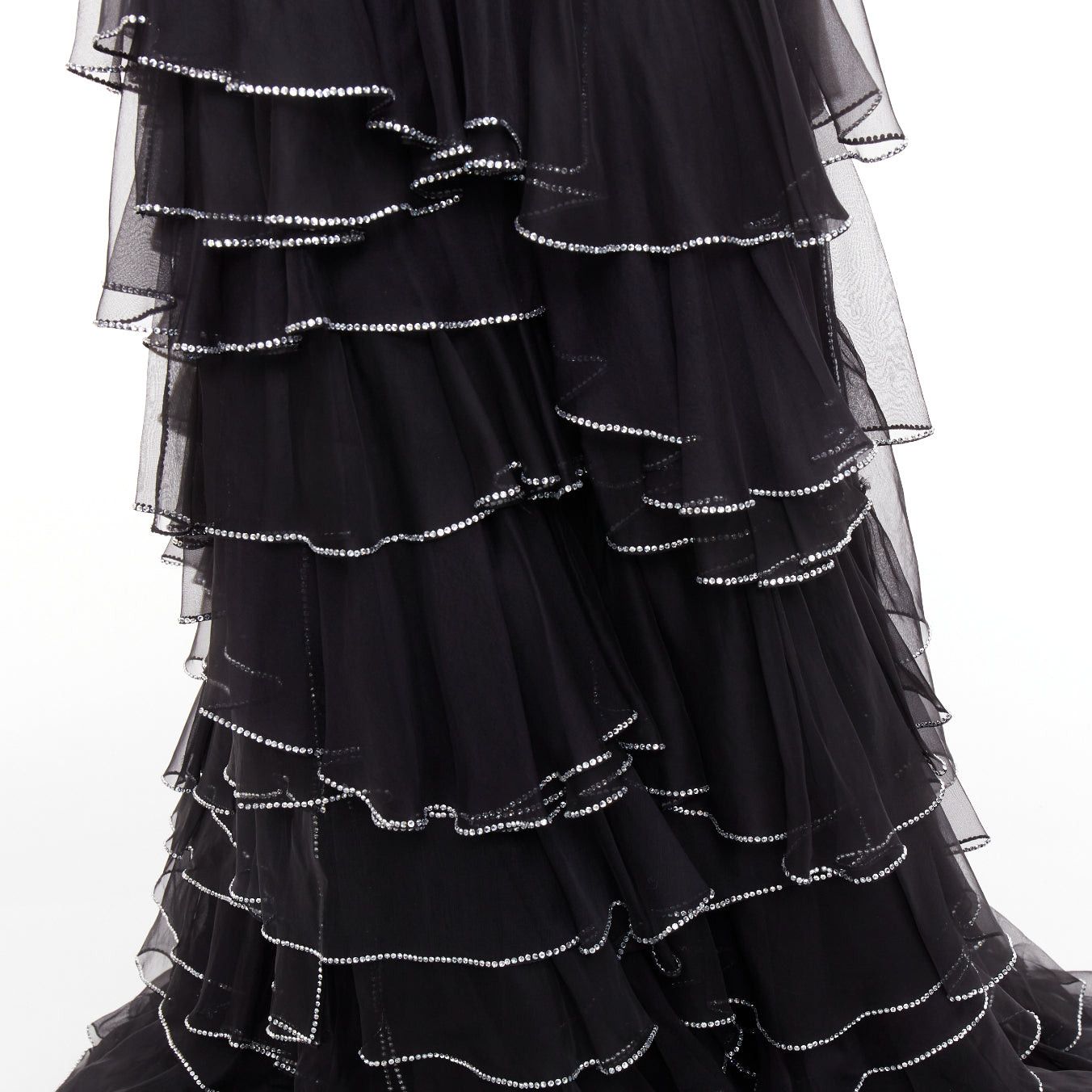Alexandre Vauthier ALEXANDRE VAUTHIER COUTURE AW2018 Runway black silky crystal strass tiered petal high slit low gown Size S / US 4 / IT 40 - 9 Thumbnail
