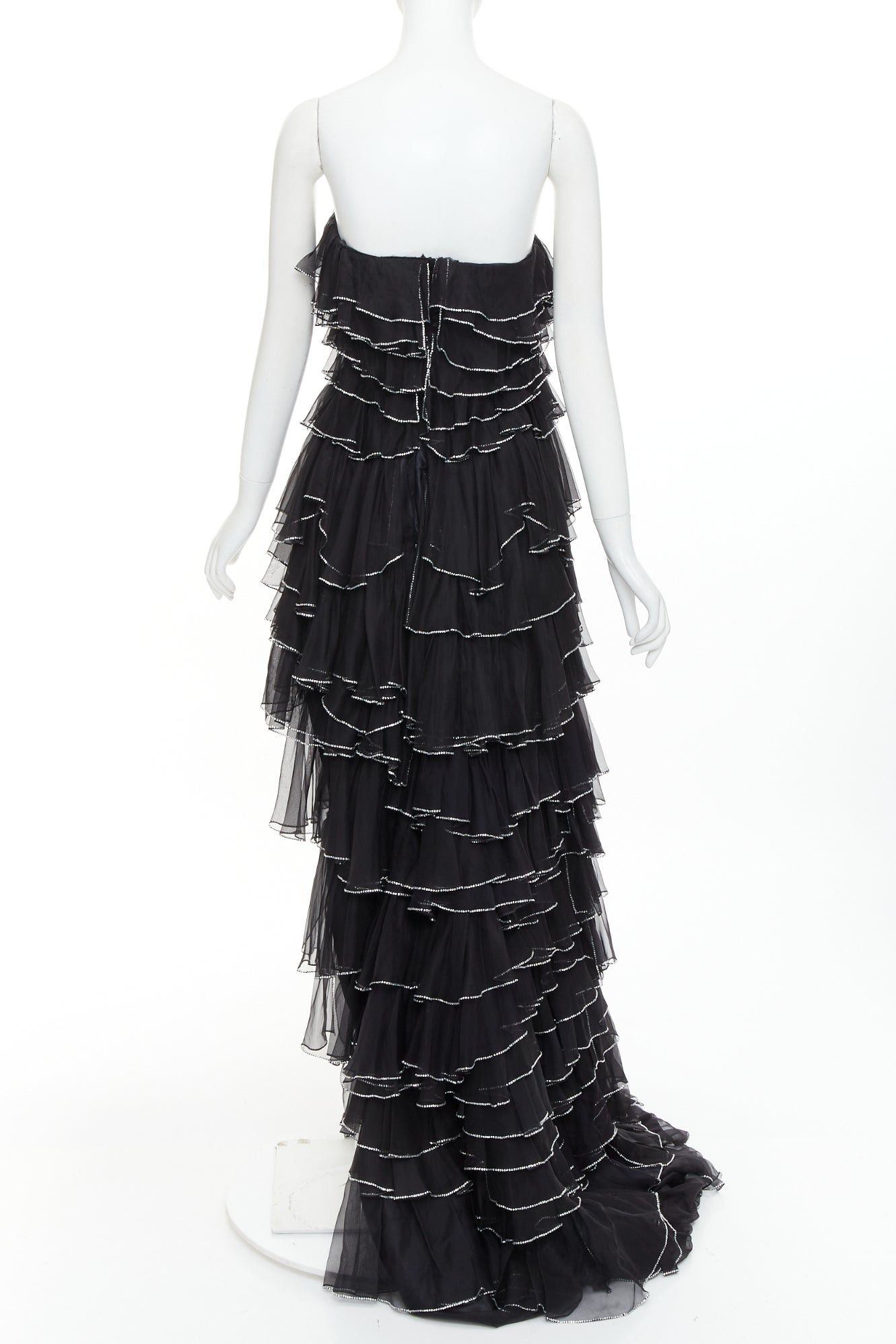 Alexandre Vauthier ALEXANDRE VAUTHIER COUTURE AW2018 Runway black silky crystal strass tiered petal high slit low gown Size S / US 4 / IT 40 - 5 Thumbnail