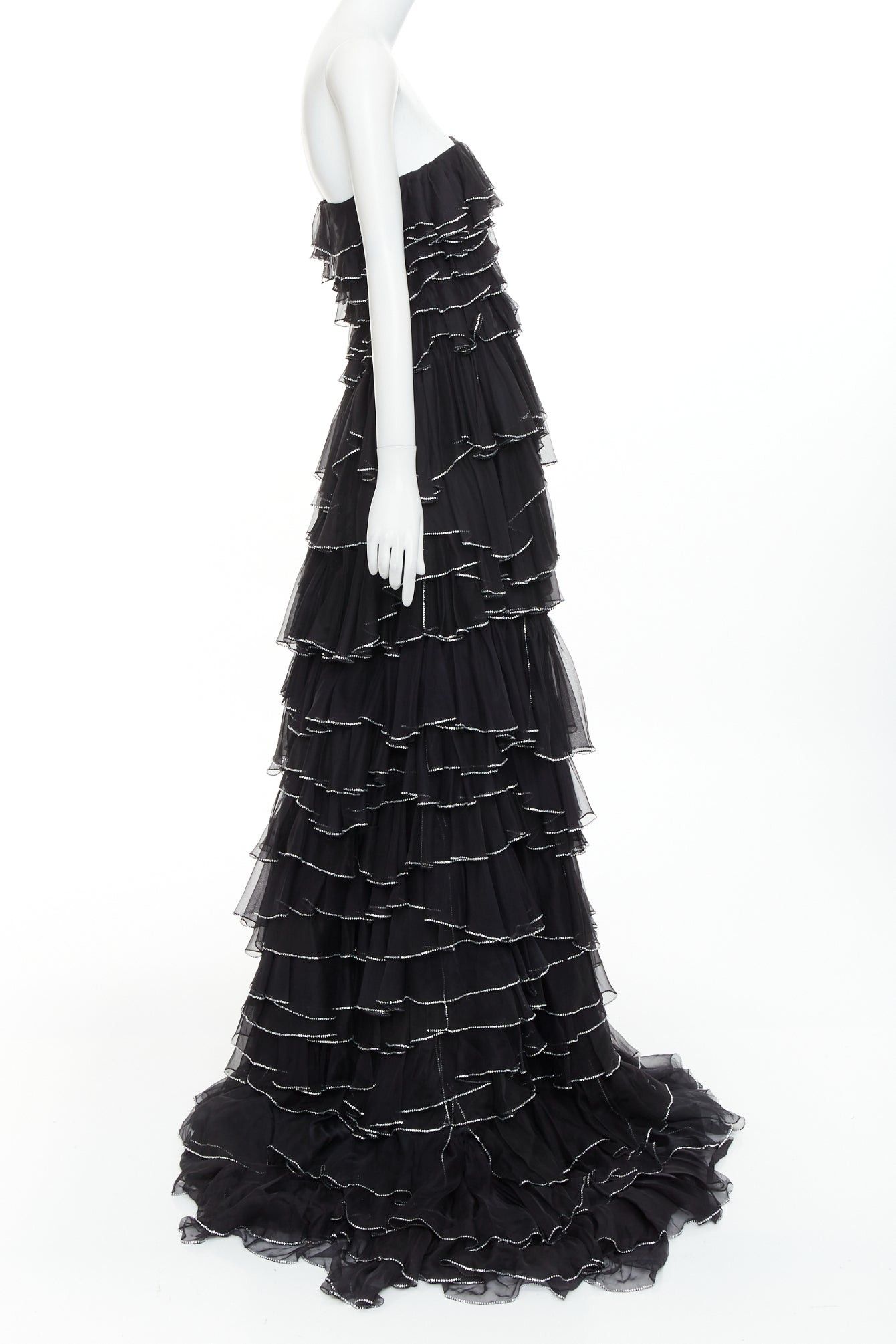 Alexandre Vauthier ALEXANDRE VAUTHIER COUTURE AW2018 Runway black silky crystal strass tiered petal high slit low gown Size S / US 4 / IT 40 - 4 Thumbnail