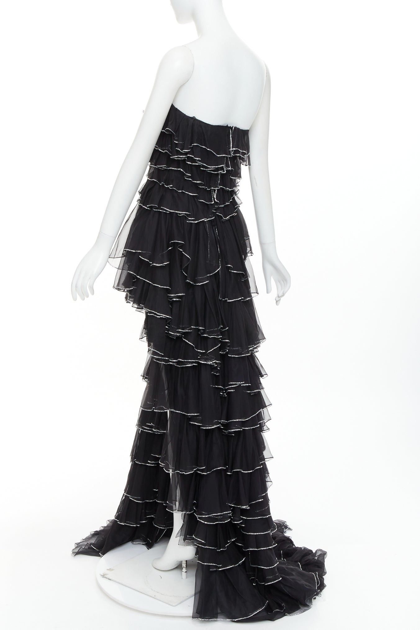 Alexandre Vauthier ALEXANDRE VAUTHIER COUTURE AW2018 Runway black silky crystal strass tiered petal high slit low gown Size S / US 4 / IT 40 - 6 Thumbnail