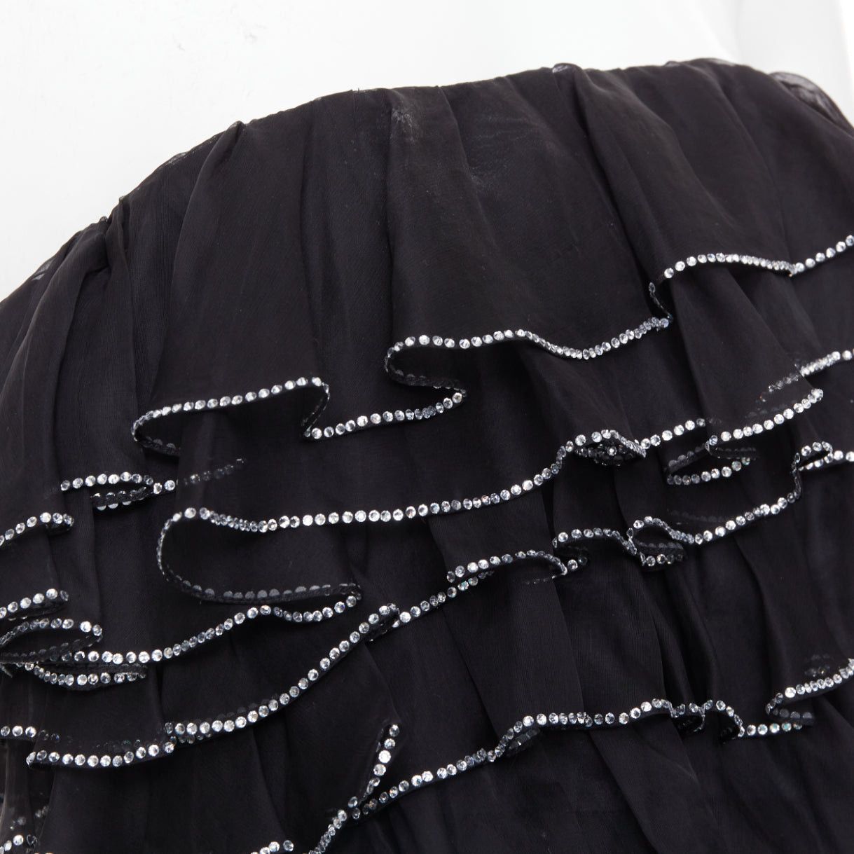 Alexandre Vauthier ALEXANDRE VAUTHIER COUTURE AW2018 Runway black silky crystal strass tiered petal high slit low gown Size S / US 4 / IT 40 - 7 Thumbnail