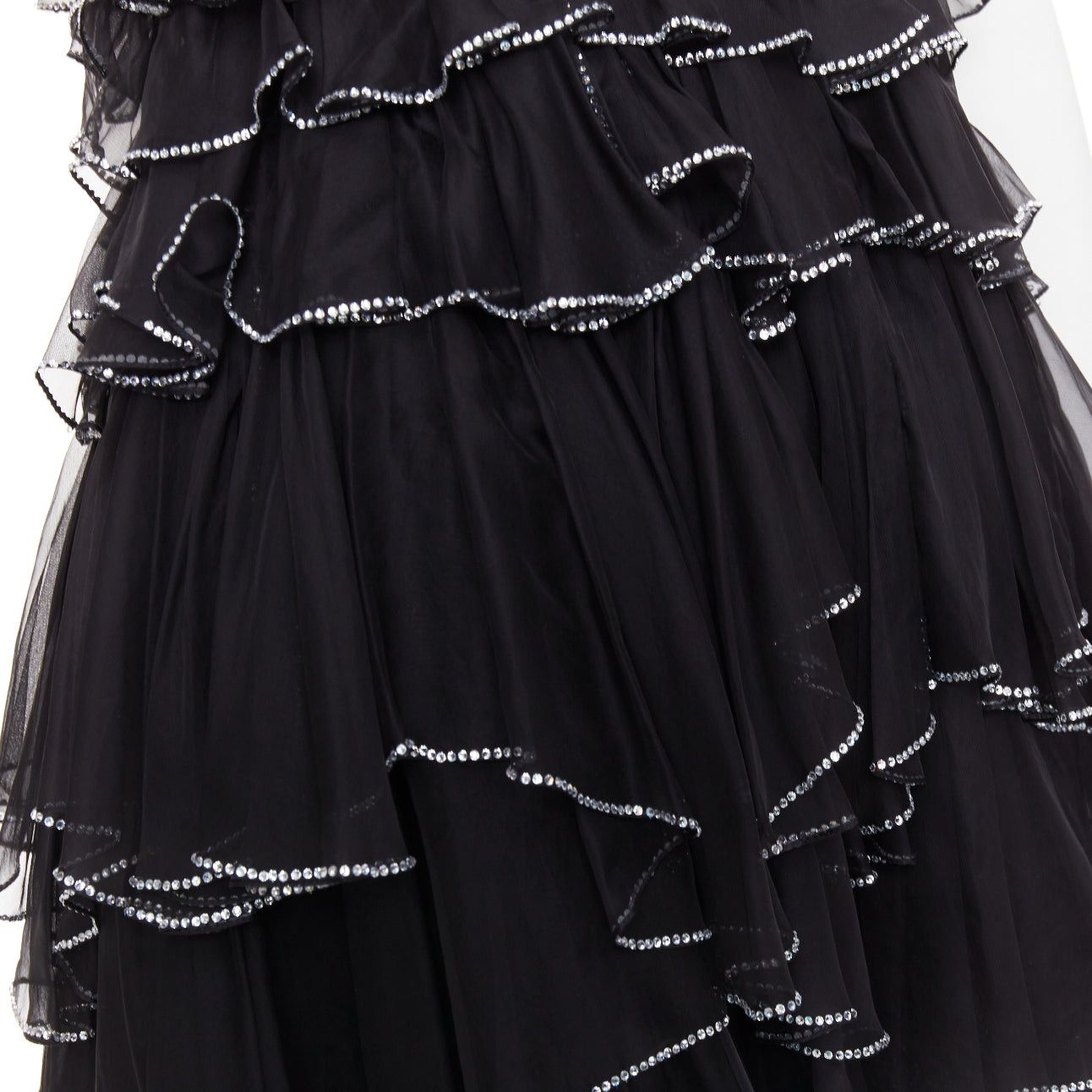 Alexandre Vauthier ALEXANDRE VAUTHIER COUTURE AW2018 Runway black silky crystal strass tiered petal high slit low gown Size S / US 4 / IT 40 - 8 Thumbnail