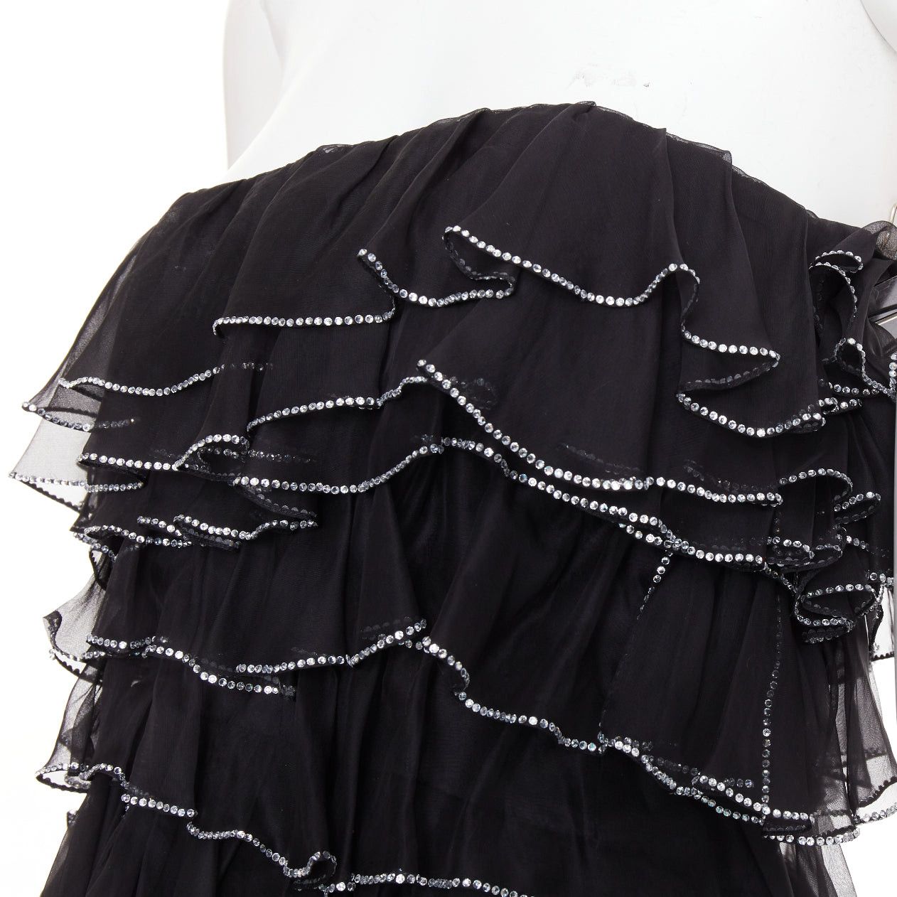 Alexandre Vauthier ALEXANDRE VAUTHIER COUTURE AW2018 Runway black silky crystal strass tiered petal high slit low gown Size S / US 4 / IT 40 - 2 Thumbnail