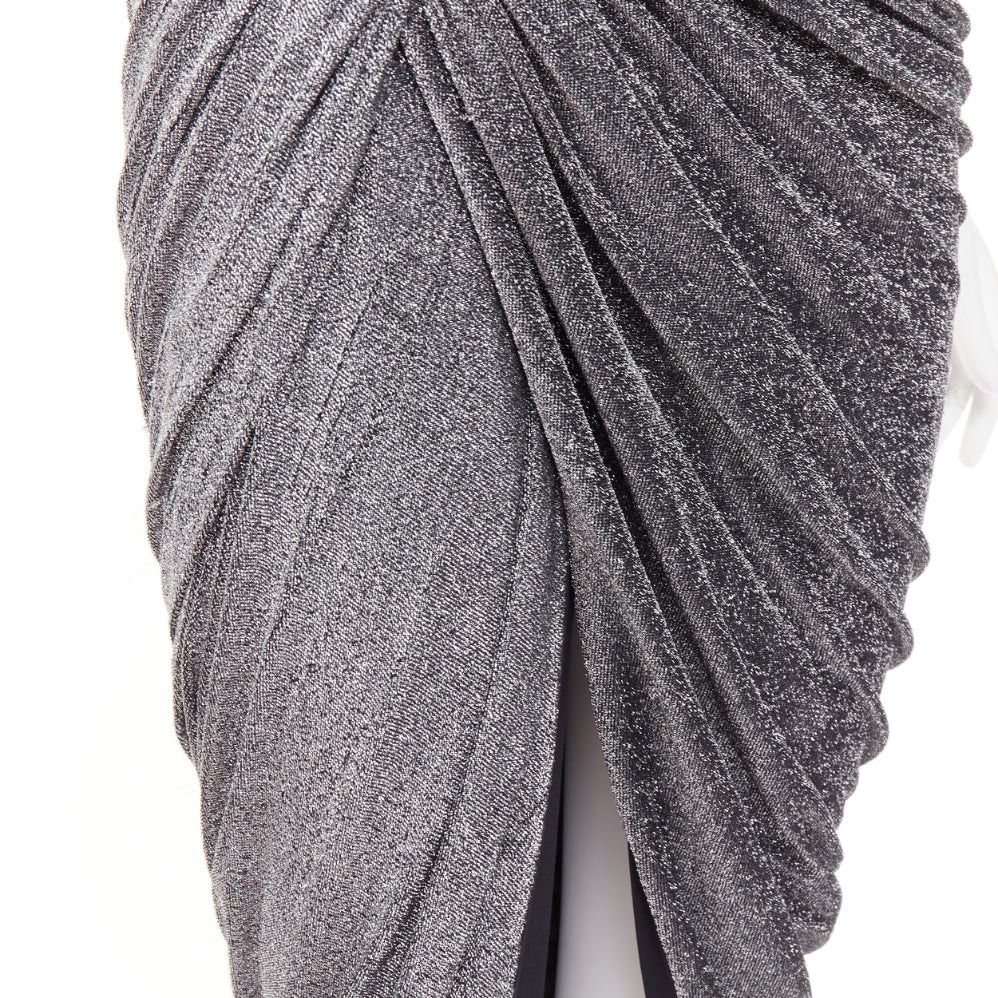 Alexandre Vauthier ALEXANDRE VAUTHIER metallic silver lurex knit side ruched backless crystal pave halter dress Size S / US 4 / IT 40 - 8 Thumbnail