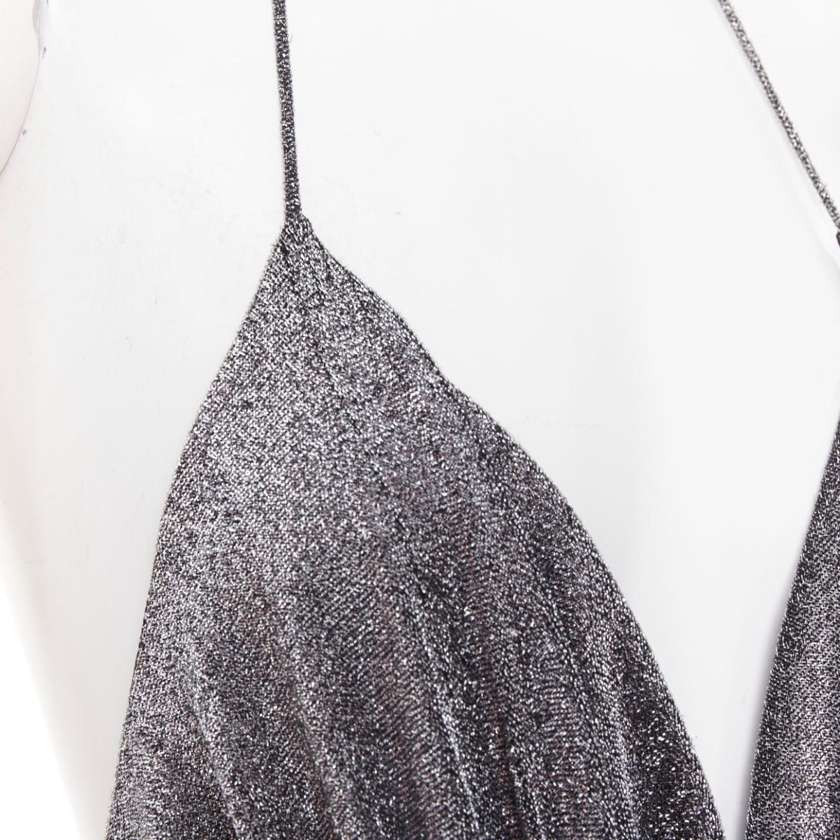 Alexandre Vauthier ALEXANDRE VAUTHIER metallic silver lurex knit side ruched backless crystal pave halter dress Size S / US 4 / IT 40 - 7 Thumbnail