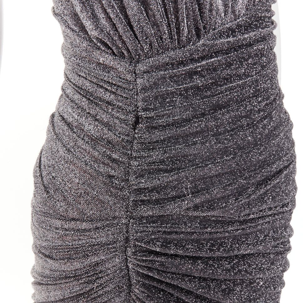 Alexandre Vauthier ALEXANDRE VAUTHIER metallic silver lurex knit side ruched backless crystal pave halter dress Size S / US 4 / IT 40 - 2 Thumbnail
