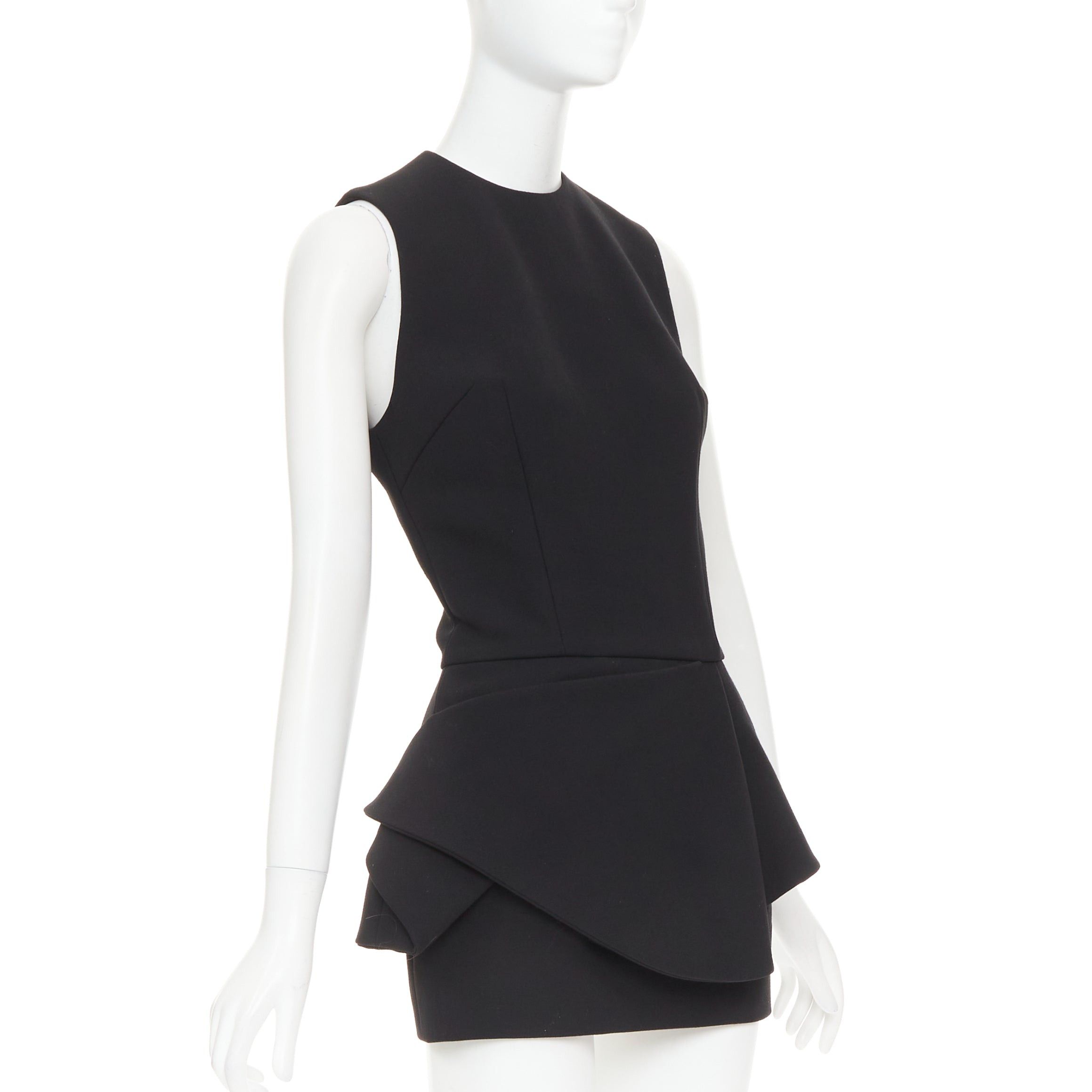 Alexandre Vauthier ALEXANDRE VAUTHIER black wool crepe asymmetric peplum ruffle dress Size S / US 4 / IT 40 - 3 Thumbnail