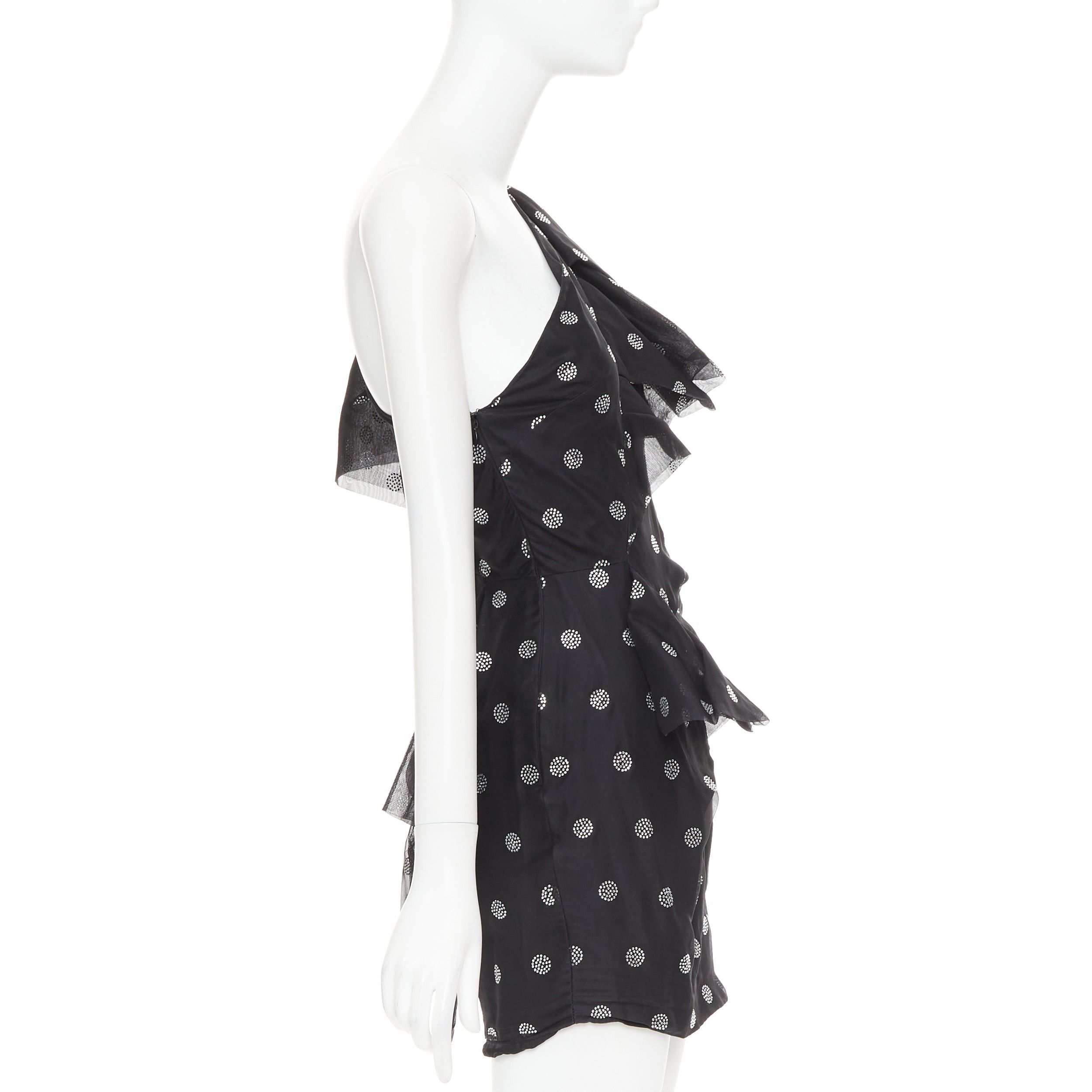Alexandre Vauthier ALEXANDRE VAUTHIER SS2019 black chiffon silver crystal ruffle one shoulder dress Size S / US 4 / IT 40 - 4 Thumbnail