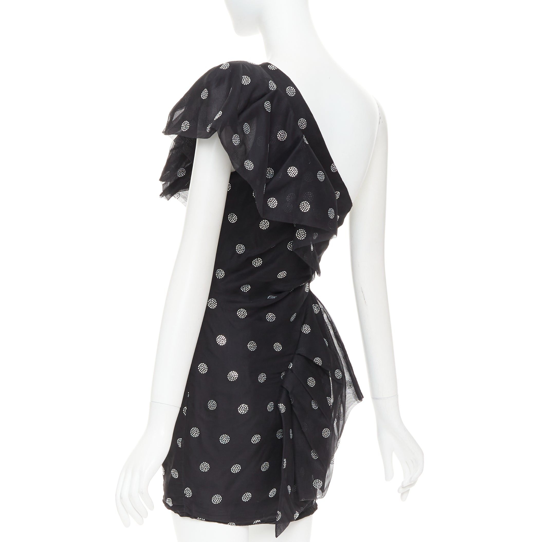 Alexandre Vauthier ALEXANDRE VAUTHIER SS2019 black chiffon silver crystal ruffle one shoulder dress Size S / US 4 / IT 40 - 6 Thumbnail