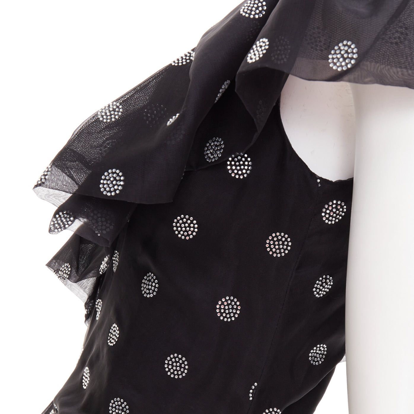 Alexandre Vauthier ALEXANDRE VAUTHIER SS2019 black chiffon silver crystal ruffle one shoulder dress Size S / US 4 / IT 40 - 10 Thumbnail