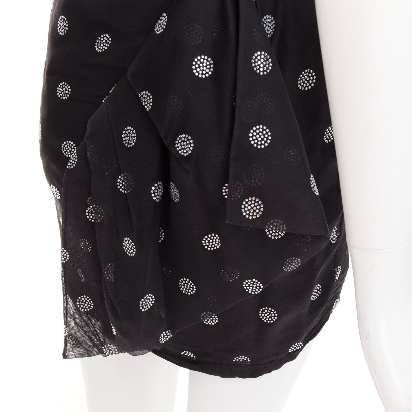 Alexandre Vauthier ALEXANDRE VAUTHIER SS2019 black chiffon silver crystal ruffle one shoulder dress Size S / US 4 / IT 40 - 9 Thumbnail