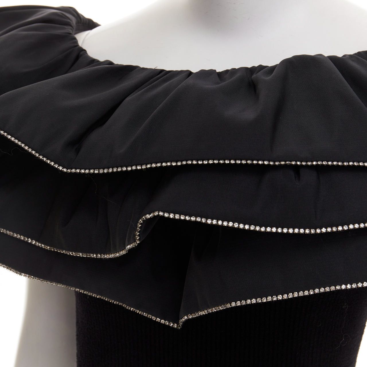 Alexandre Vauthier ALEXANDRE VAUTHIER 2024 black ribbed velour knit crystal trim ruffle mini dress Size S / US 4 / IT 40 - 8 Thumbnail