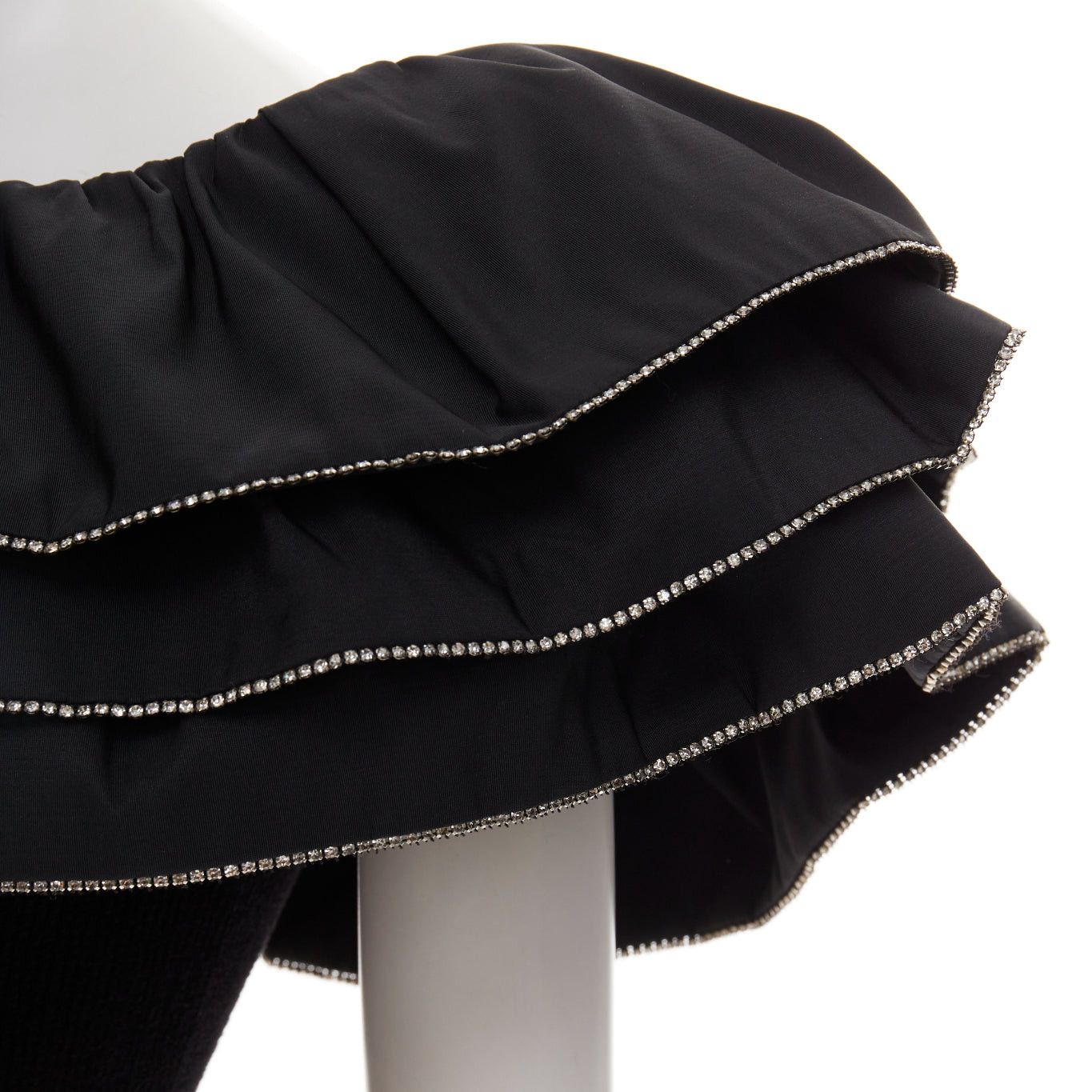 Alexandre Vauthier ALEXANDRE VAUTHIER 2024 black ribbed velour knit crystal trim ruffle mini dress Size S / US 4 / IT 40 - 2 Thumbnail