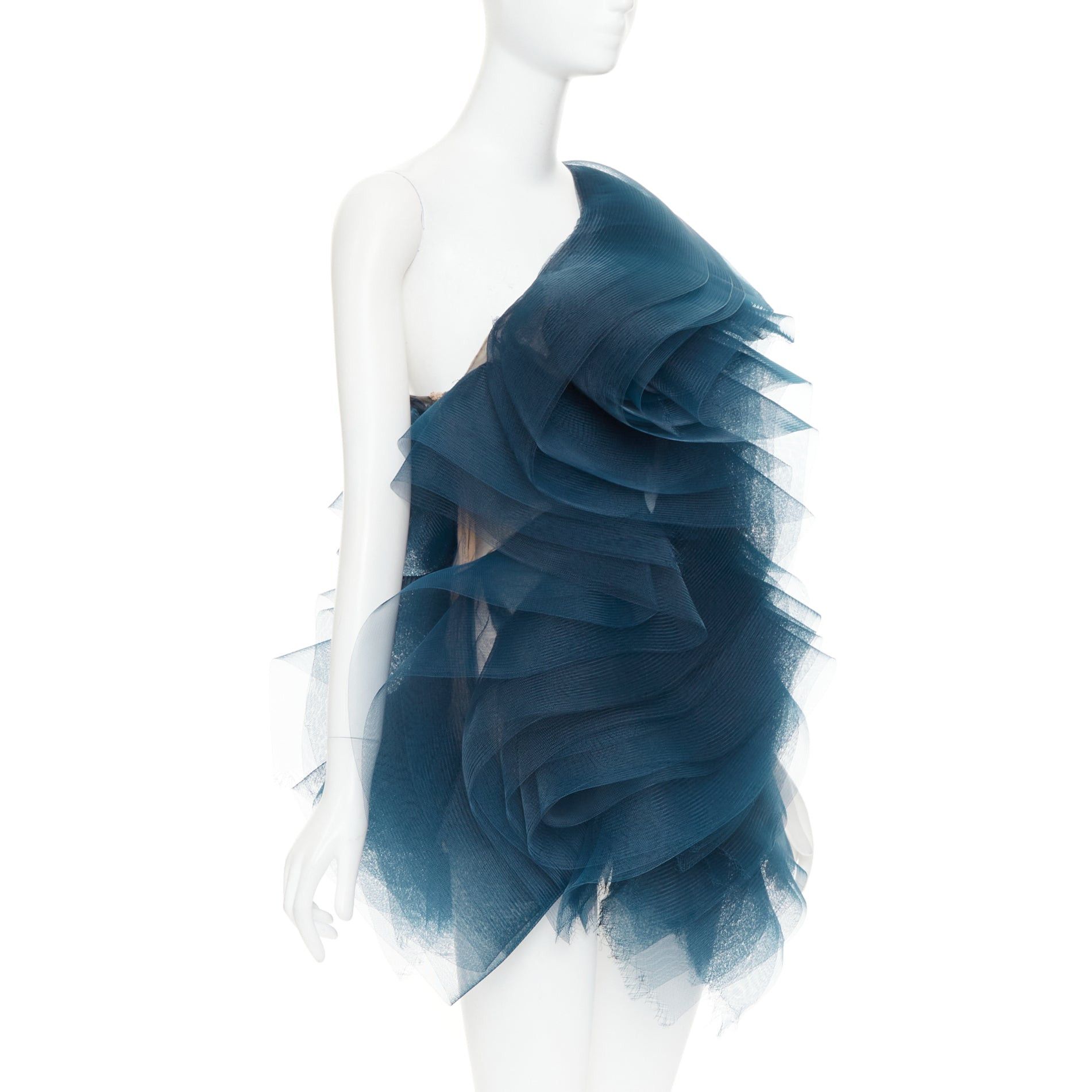 Alexandre Vauthier rare ALEXANDRE VAUTHIER COUTURE SS2014 Runway teal blue voluminous structured tulle ruffle mini dress Size S / US 4 / IT 40 - 3 Thumbnail
