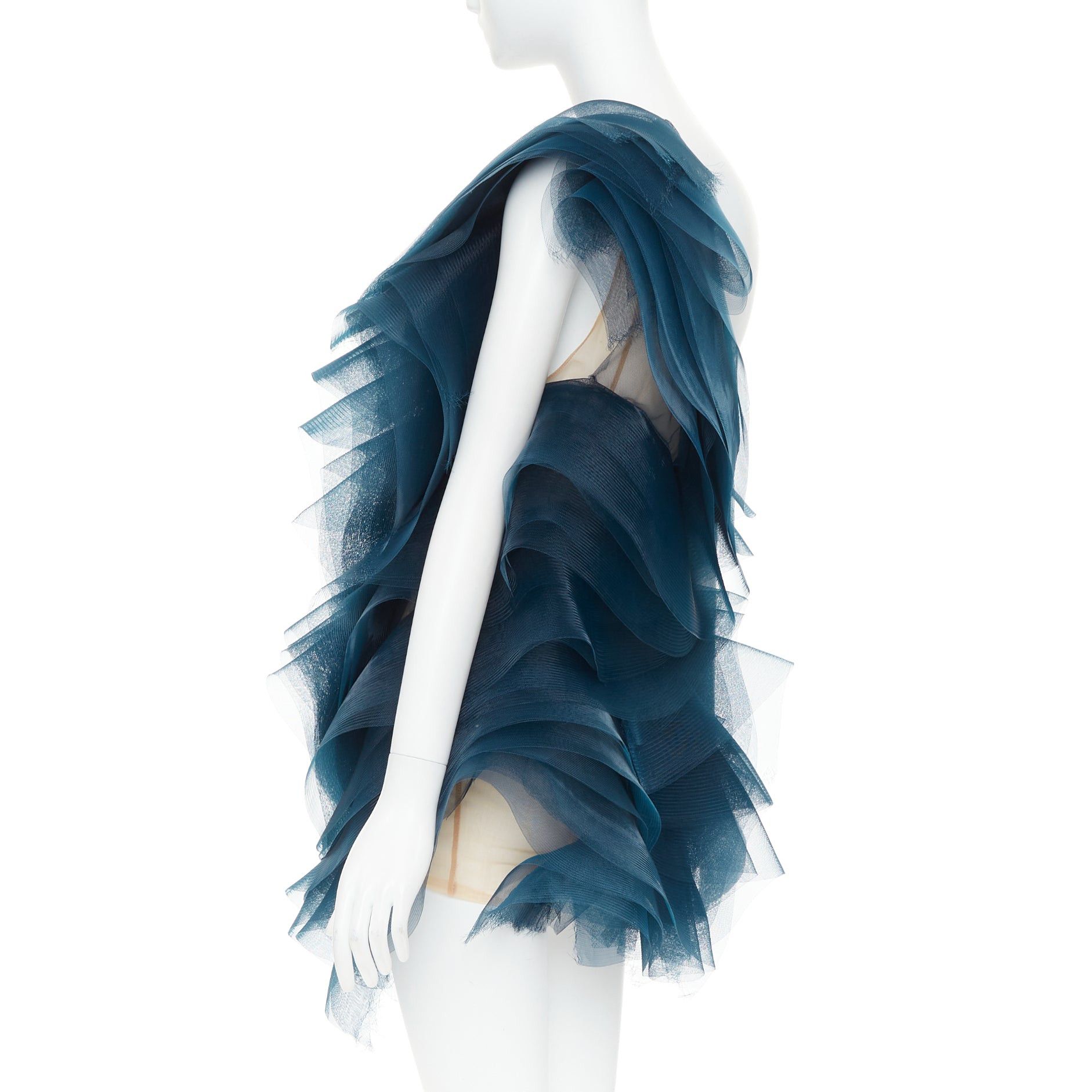Alexandre Vauthier rare ALEXANDRE VAUTHIER COUTURE SS2014 Runway teal blue voluminous structured tulle ruffle mini dress Size S / US 4 / IT 40 - 6 Thumbnail
