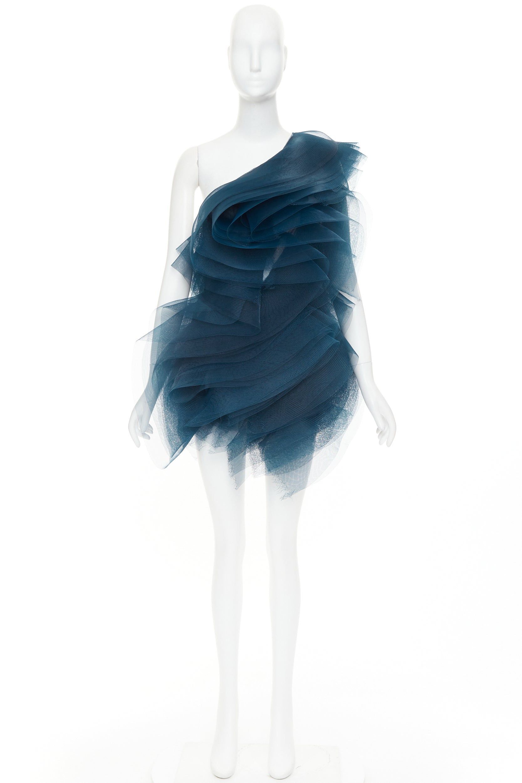 Alexandre Vauthier rare ALEXANDRE VAUTHIER COUTURE SS2014 Runway teal blue voluminous structured tulle ruffle mini dress Size S / US 4 / IT 40 - 14 Thumbnail