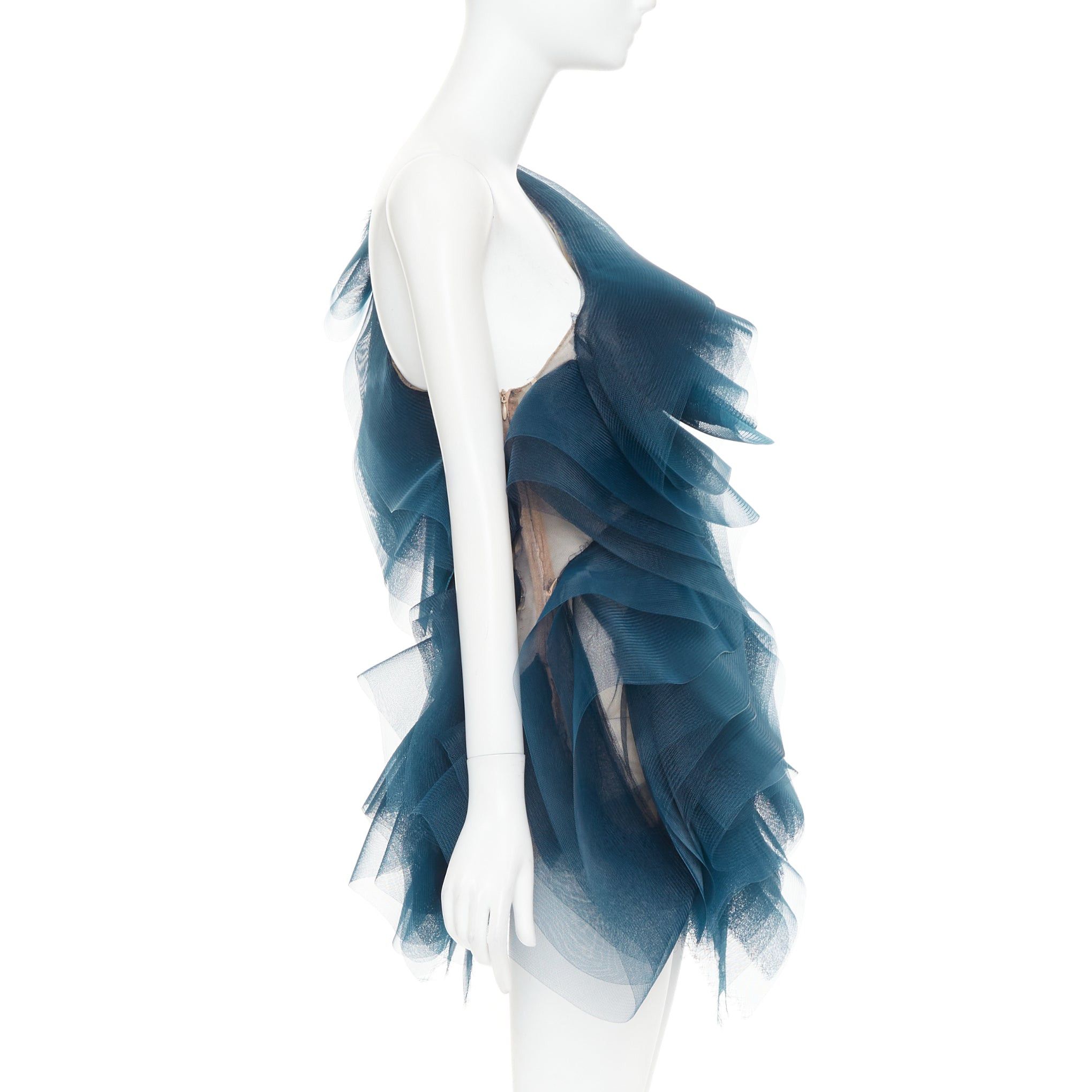 Alexandre Vauthier rare ALEXANDRE VAUTHIER COUTURE SS2014 Runway teal blue voluminous structured tulle ruffle mini dress Size S / US 4 / IT 40 - 4 Thumbnail