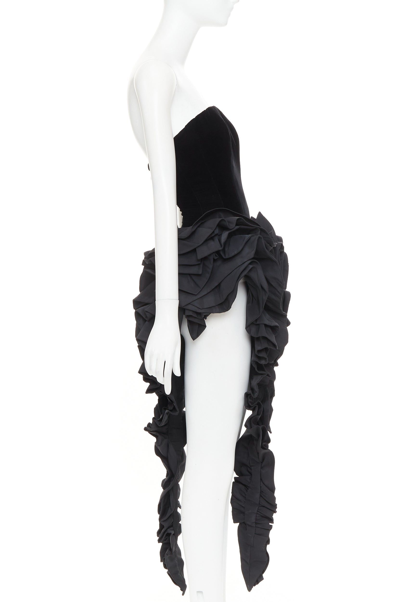 Alexandre Vauthier rare ALEXANDRE VAUTHIER COUTURE black velvet taffeta ruffle high slit bodysuit dress Size S / US 4 / IT 40 - 4 Thumbnail