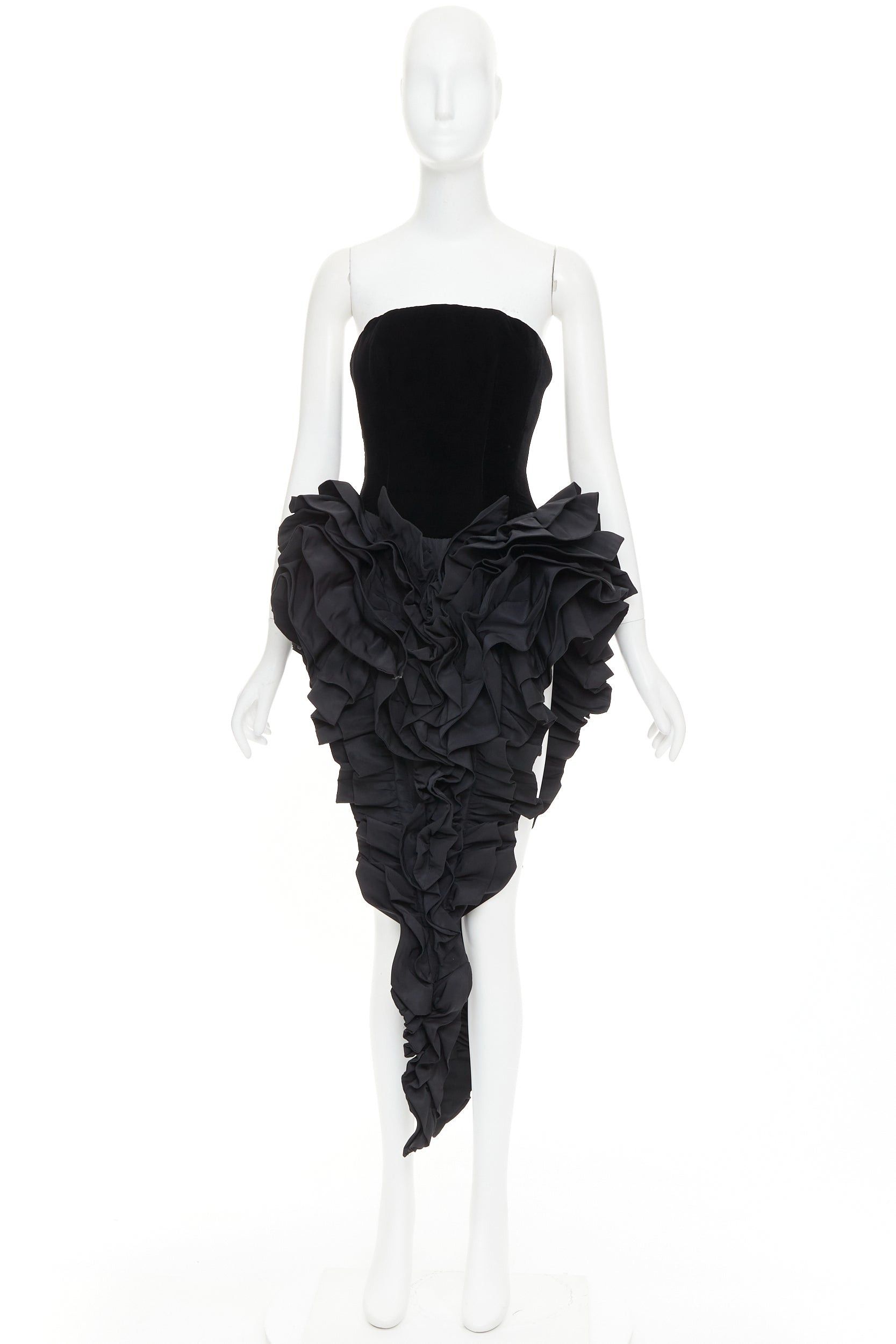 Alexandre Vauthier rare ALEXANDRE VAUTHIER COUTURE black velvet taffeta ruffle high slit bodysuit dress Size S / US 4 / IT 40 - 12 Thumbnail