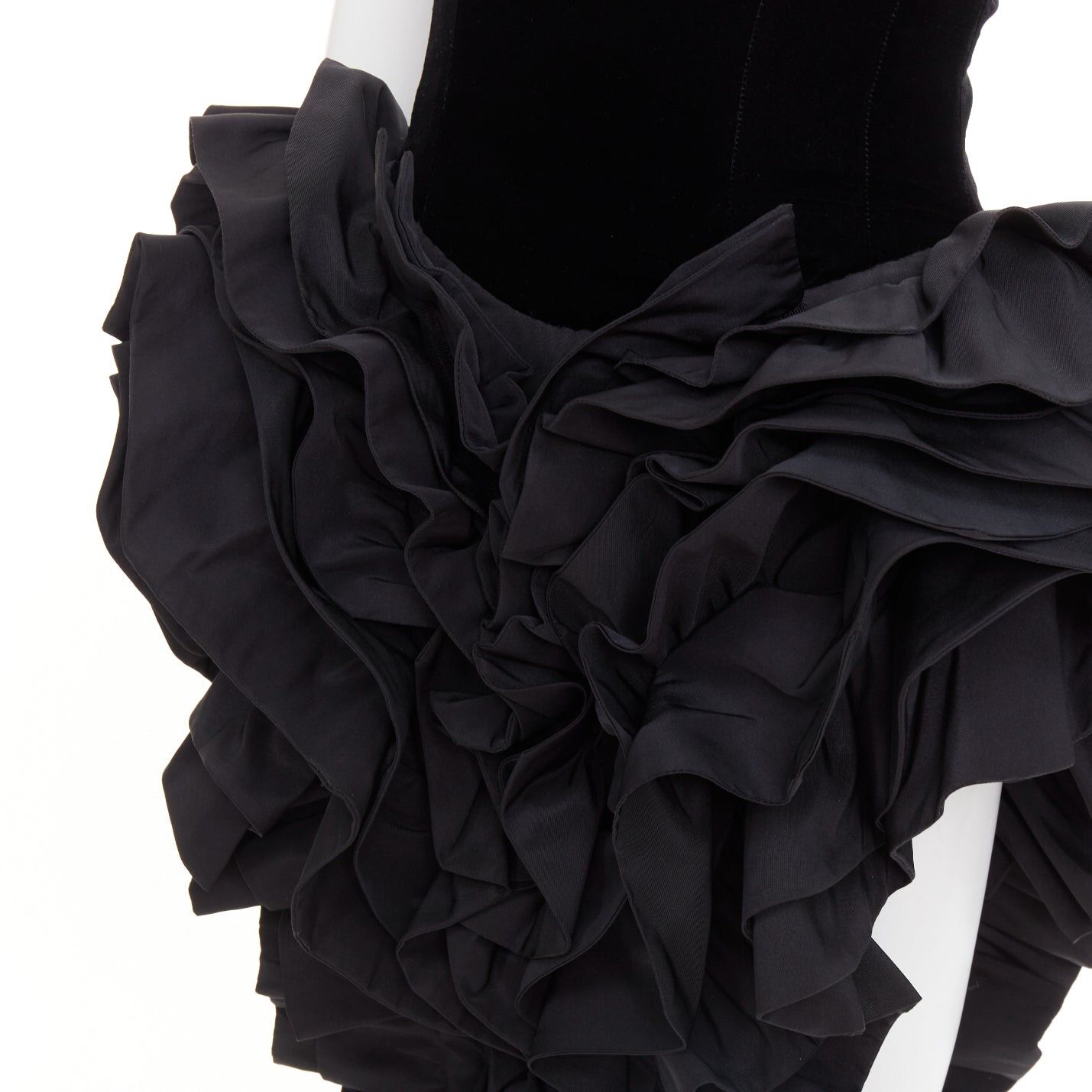 Alexandre Vauthier rare ALEXANDRE VAUTHIER COUTURE black velvet taffeta ruffle high slit bodysuit dress Size S / US 4 / IT 40 - 2 Thumbnail