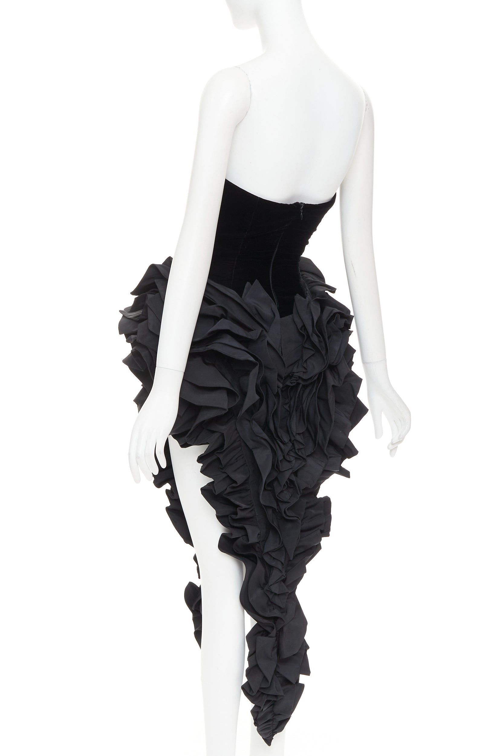 Alexandre Vauthier rare ALEXANDRE VAUTHIER COUTURE black velvet taffeta ruffle high slit bodysuit dress Size S / US 4 / IT 40 - 6 Thumbnail