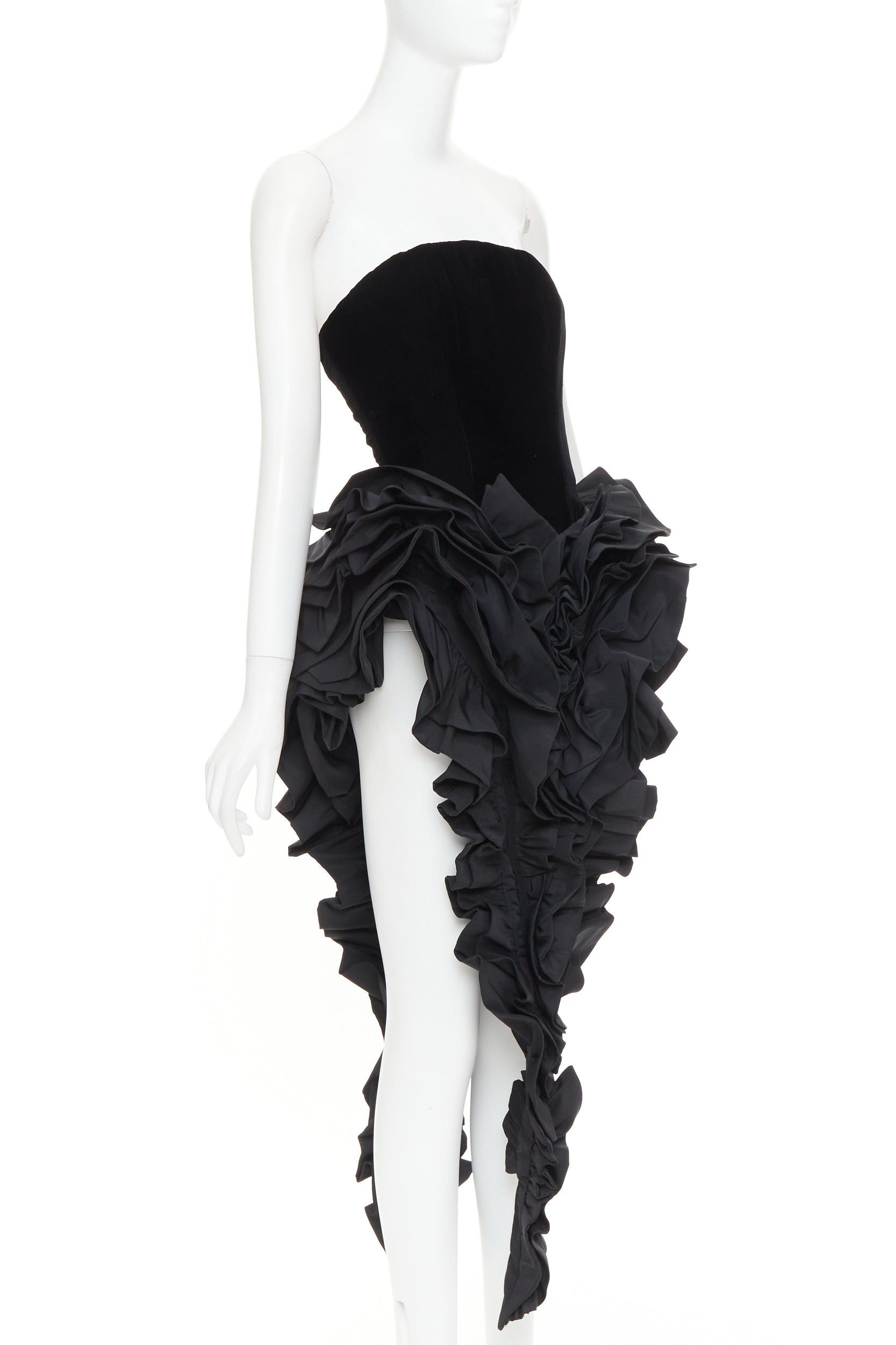 Alexandre Vauthier rare ALEXANDRE VAUTHIER COUTURE black velvet taffeta ruffle high slit bodysuit dress Size S / US 4 / IT 40 - 3 Thumbnail
