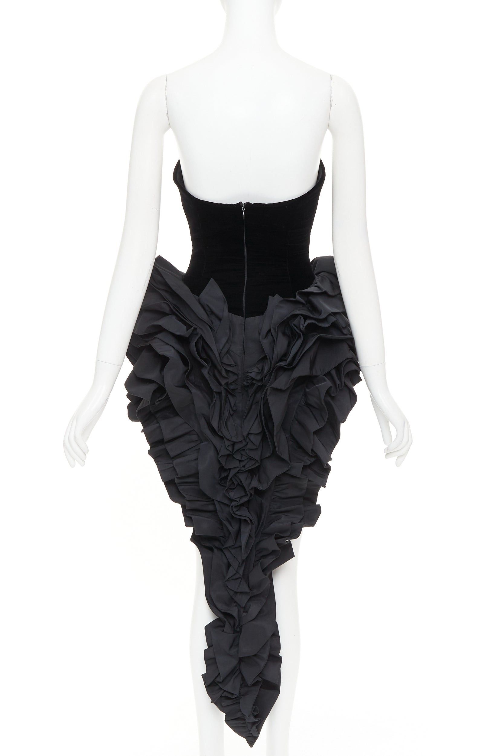 Alexandre Vauthier rare ALEXANDRE VAUTHIER COUTURE black velvet taffeta ruffle high slit bodysuit dress Size S / US 4 / IT 40 - 5 Thumbnail