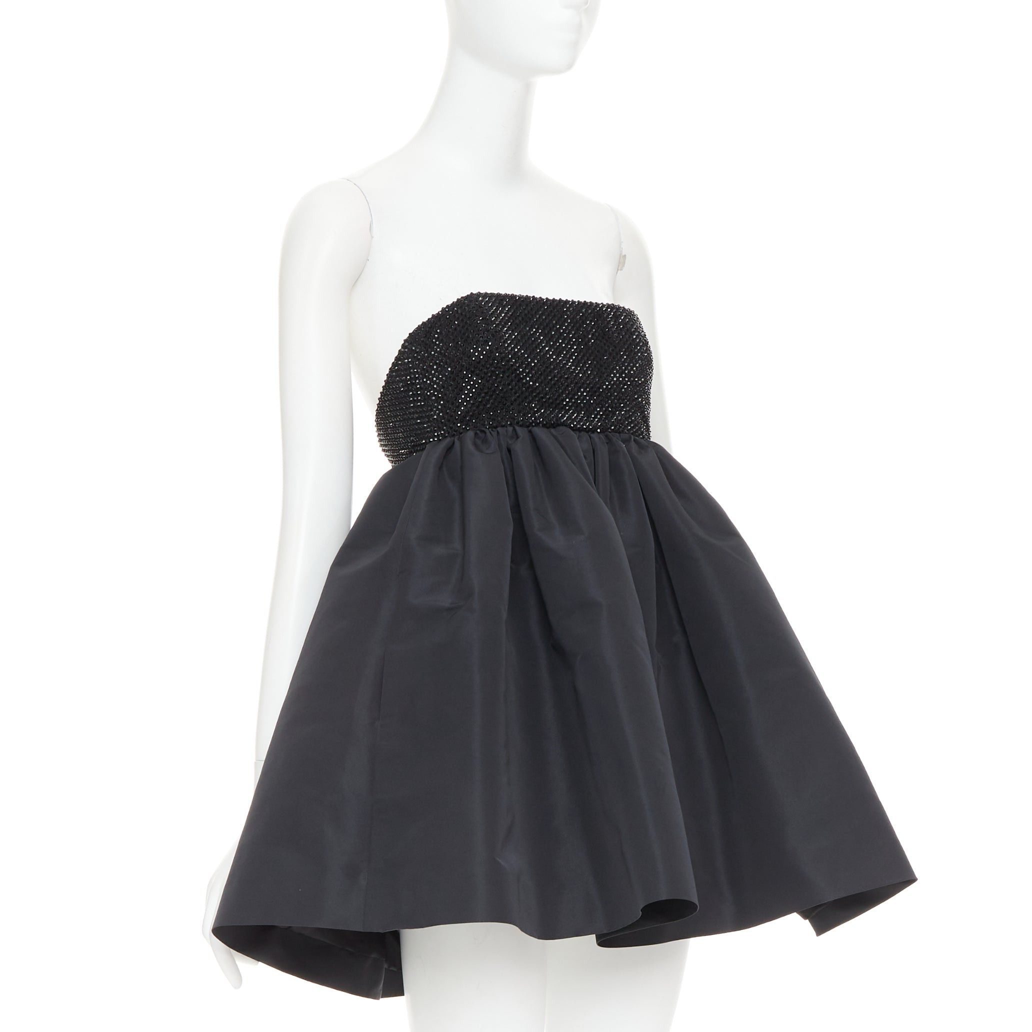 Alexandre Vauthier ALEXANDRE VAUTHIER black crystal strass bust flared taffeta babydoll dress Size S / US 4 / IT 40 - 3 Thumbnail