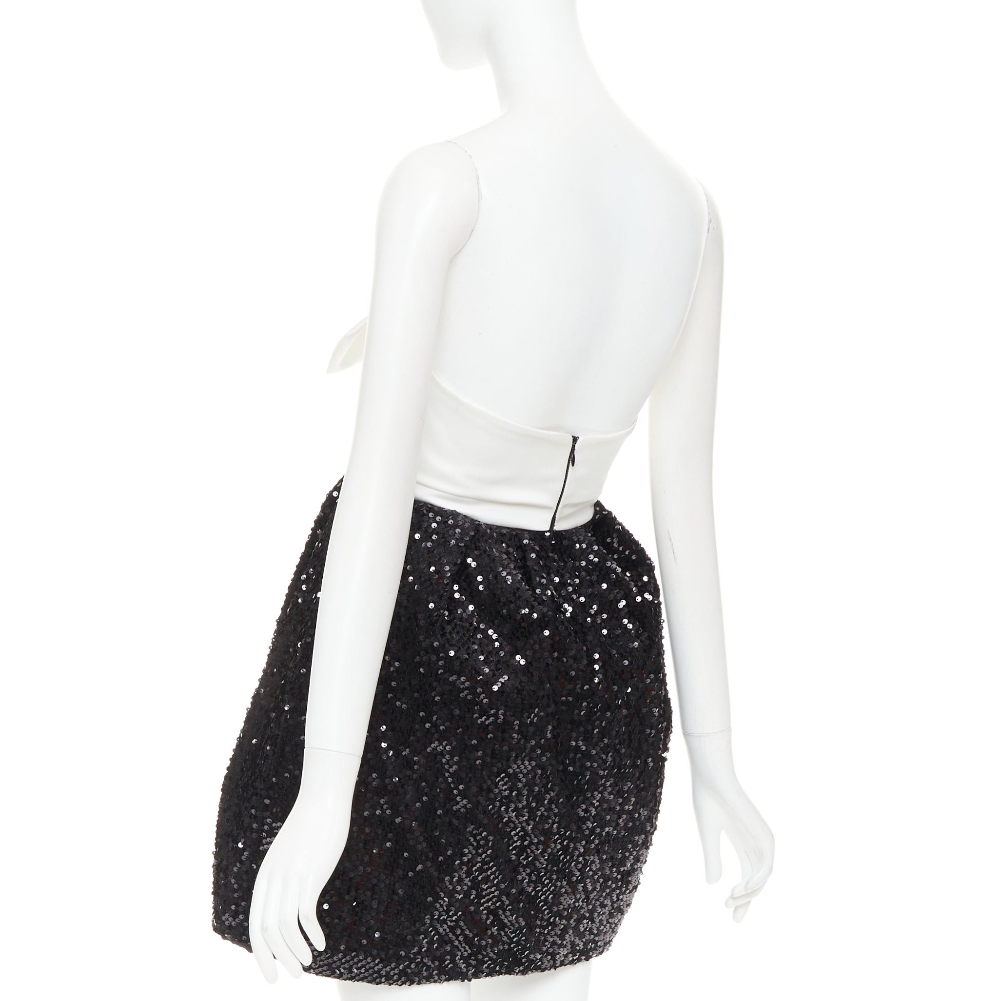 Alexandre Vauthier ALEXANDRE VAUTHIER SS2019 white satin bow black sequin mini dress Size S / US 4 / IT 40 - 6 Thumbnail