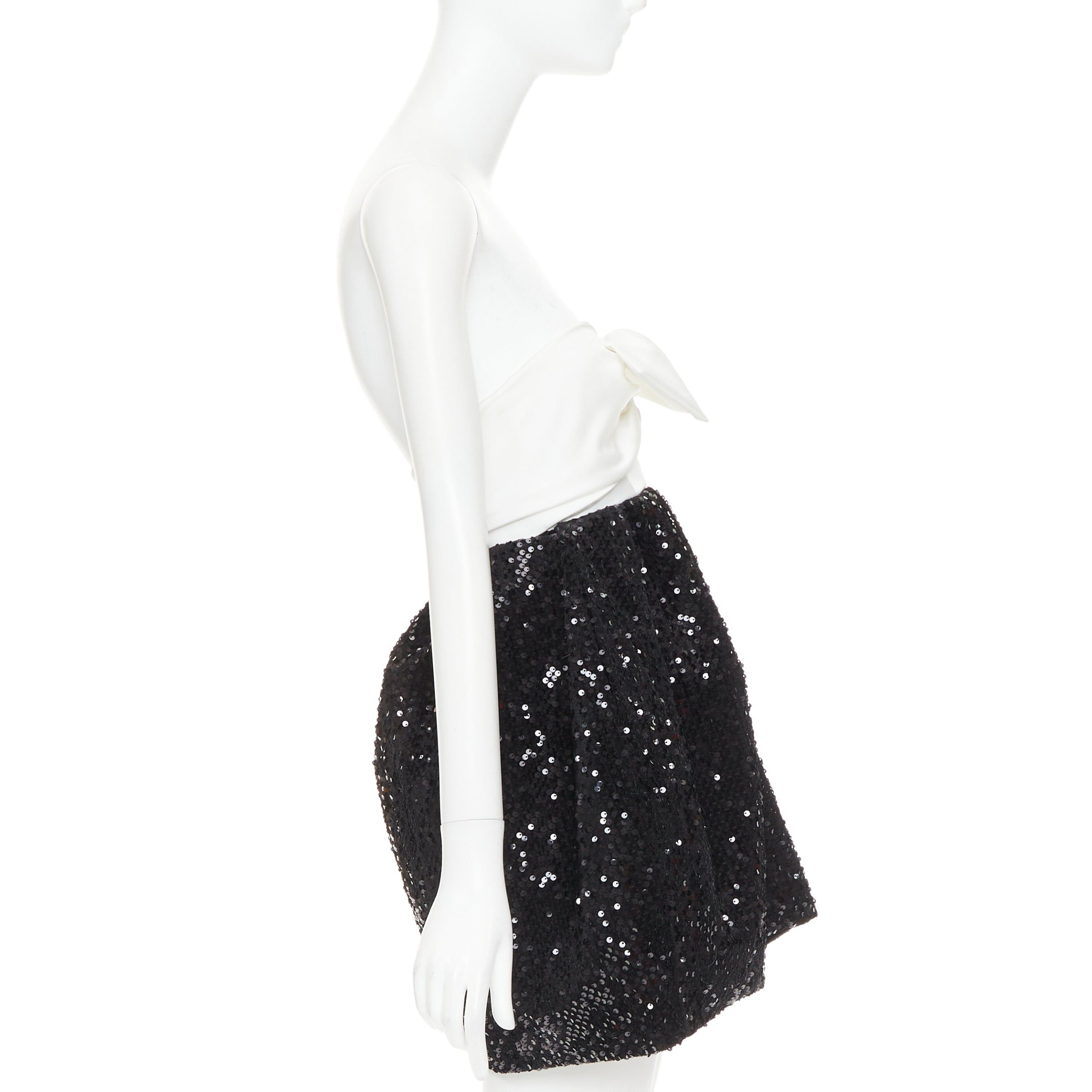 Alexandre Vauthier ALEXANDRE VAUTHIER SS2019 white satin bow black sequin mini dress Size S / US 4 / IT 40 - 4 Thumbnail