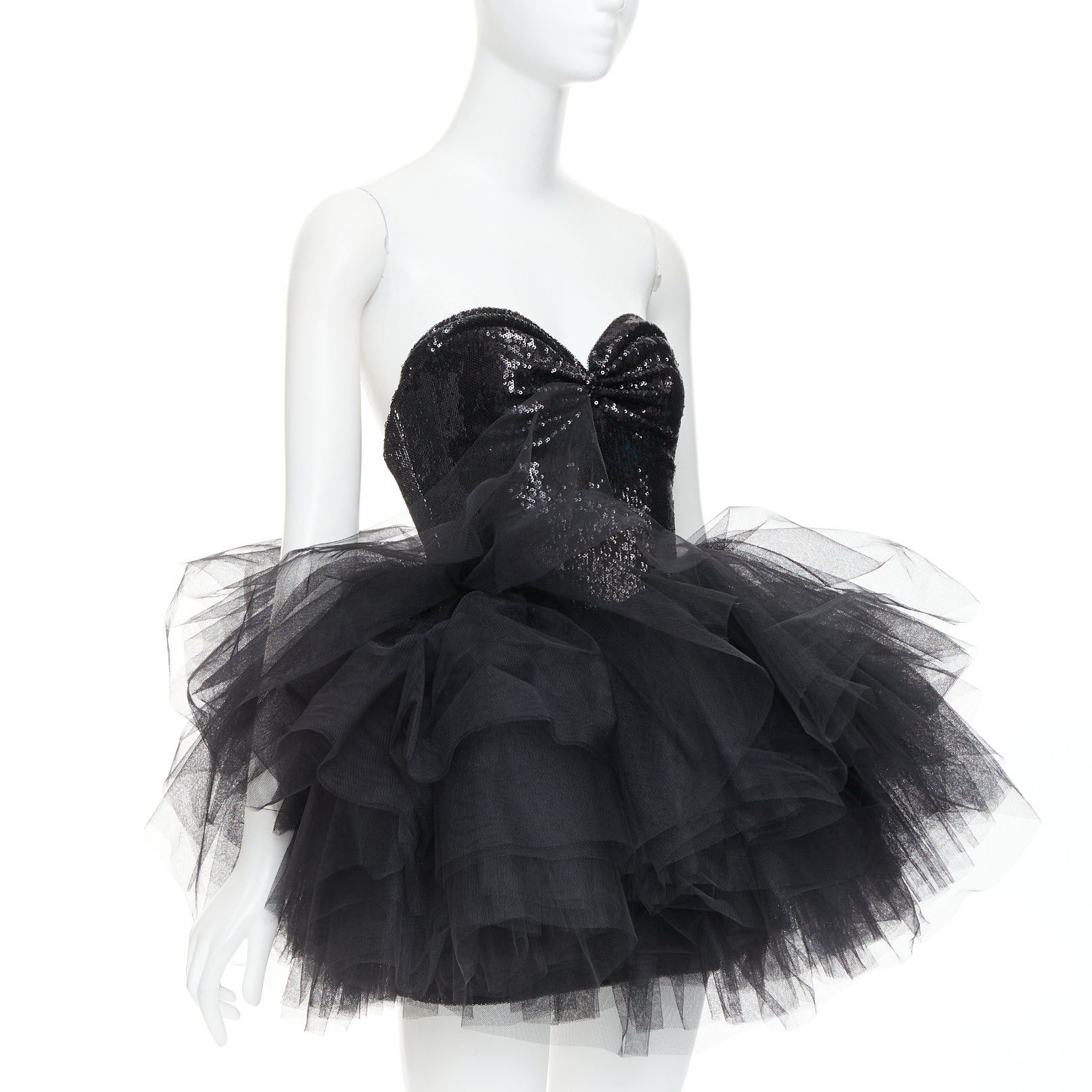Alexandre Vauthier ALEXANDRE VAUTHIER black sequin sweetheart ballerina tulle skirt mini dress Size S / US 4 / IT 40 - 3 Thumbnail