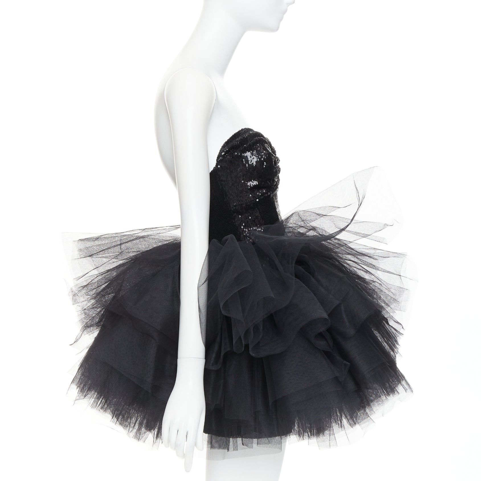 Alexandre Vauthier ALEXANDRE VAUTHIER black sequin sweetheart ballerina tulle skirt mini dress Size S / US 4 / IT 40 - 4 Thumbnail