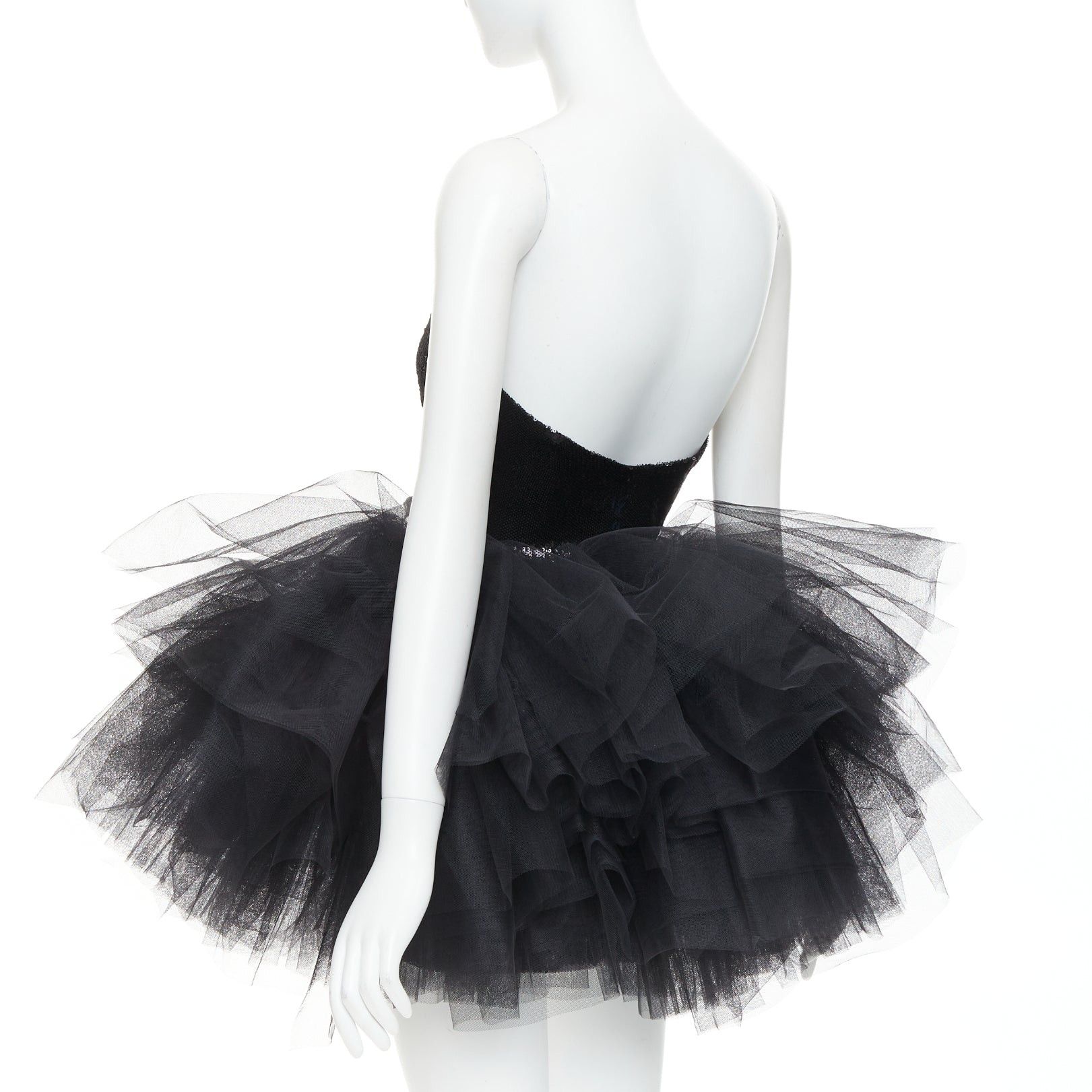 Alexandre Vauthier ALEXANDRE VAUTHIER black sequin sweetheart ballerina tulle skirt mini dress Size S / US 4 / IT 40 - 6 Thumbnail
