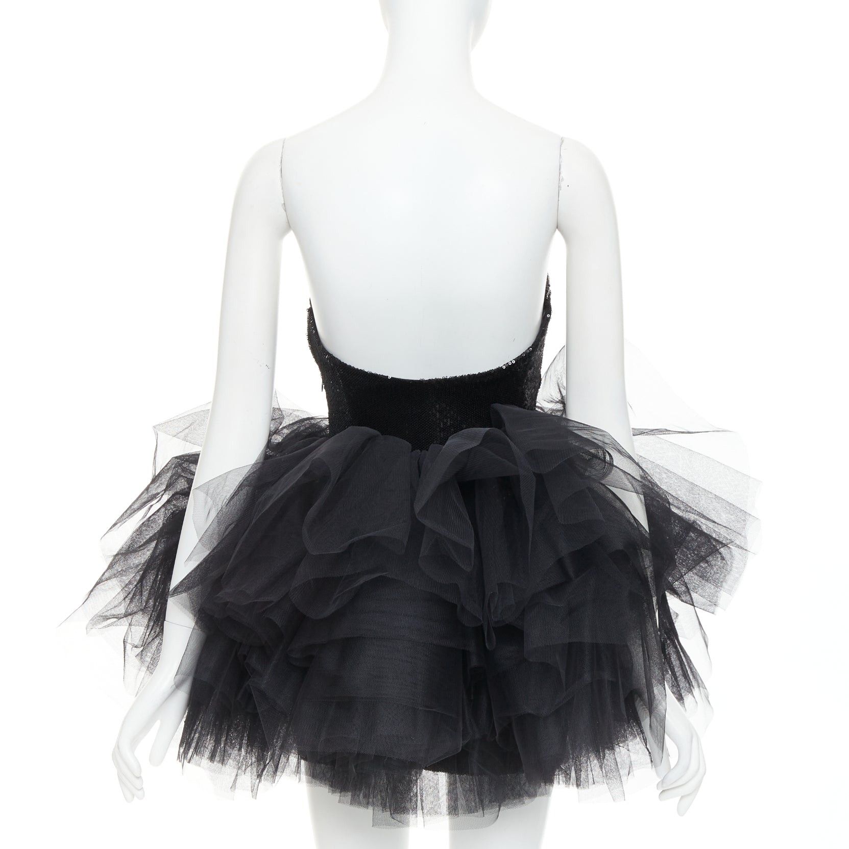 Alexandre Vauthier ALEXANDRE VAUTHIER black sequin sweetheart ballerina tulle skirt mini dress Size S / US 4 / IT 40 - 5 Thumbnail