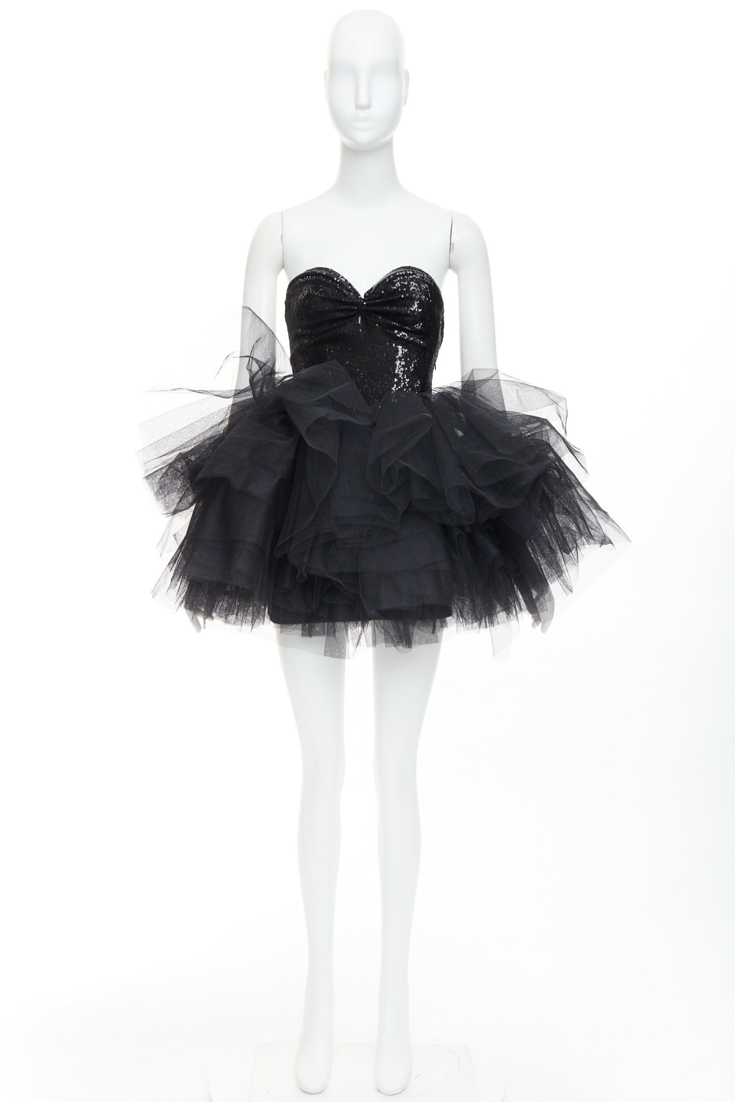 Alexandre Vauthier ALEXANDRE VAUTHIER black sequin sweetheart ballerina tulle skirt mini dress Size S / US 4 / IT 40 - 11 Thumbnail
