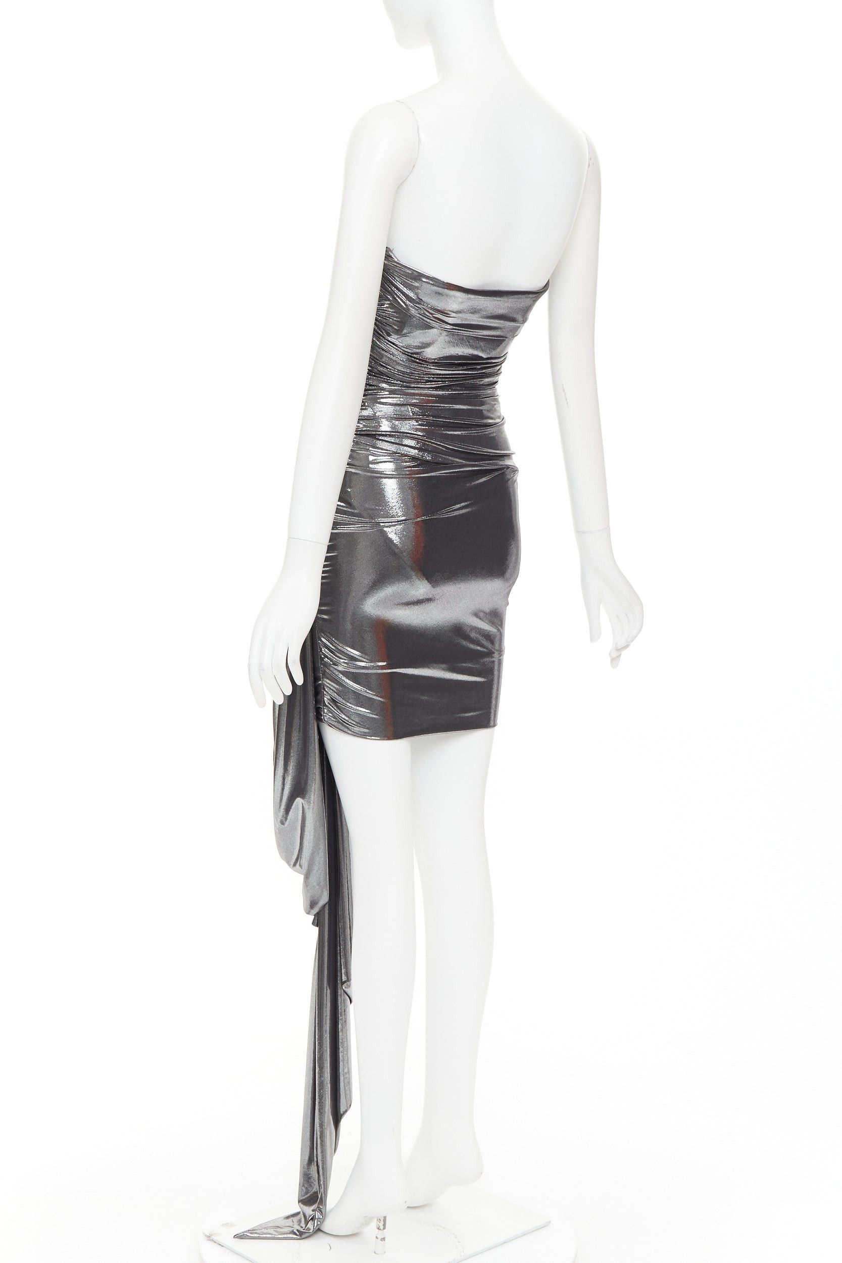 Alexandre Vauthier ALEXANDRE VAUTHIER SS2024 Runway metallic silver liquid metal asymmetric drape dress Size S / US 4 / IT 40 - 6 Thumbnail