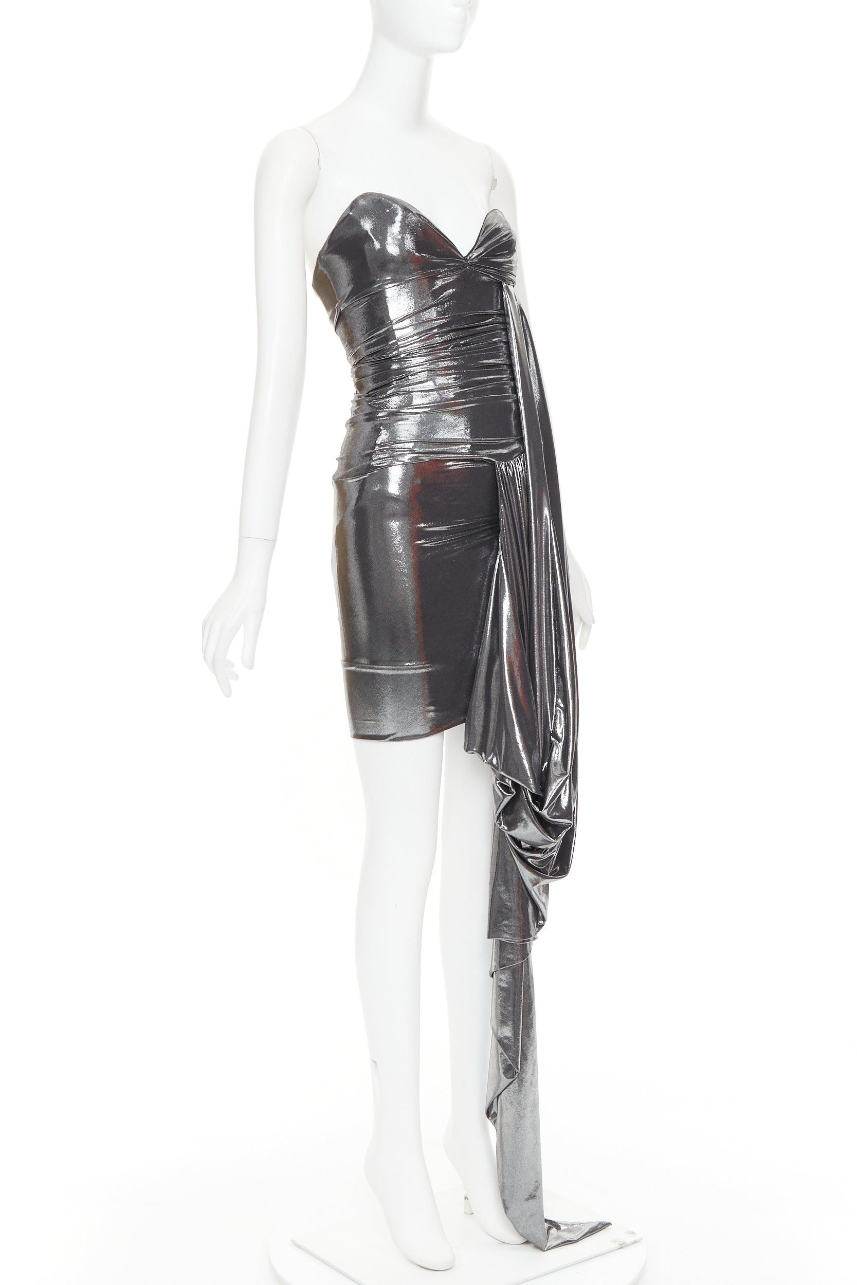 Alexandre Vauthier ALEXANDRE VAUTHIER SS2024 Runway metallic silver liquid metal asymmetric drape dress Size S / US 4 / IT 40 - 3 Thumbnail