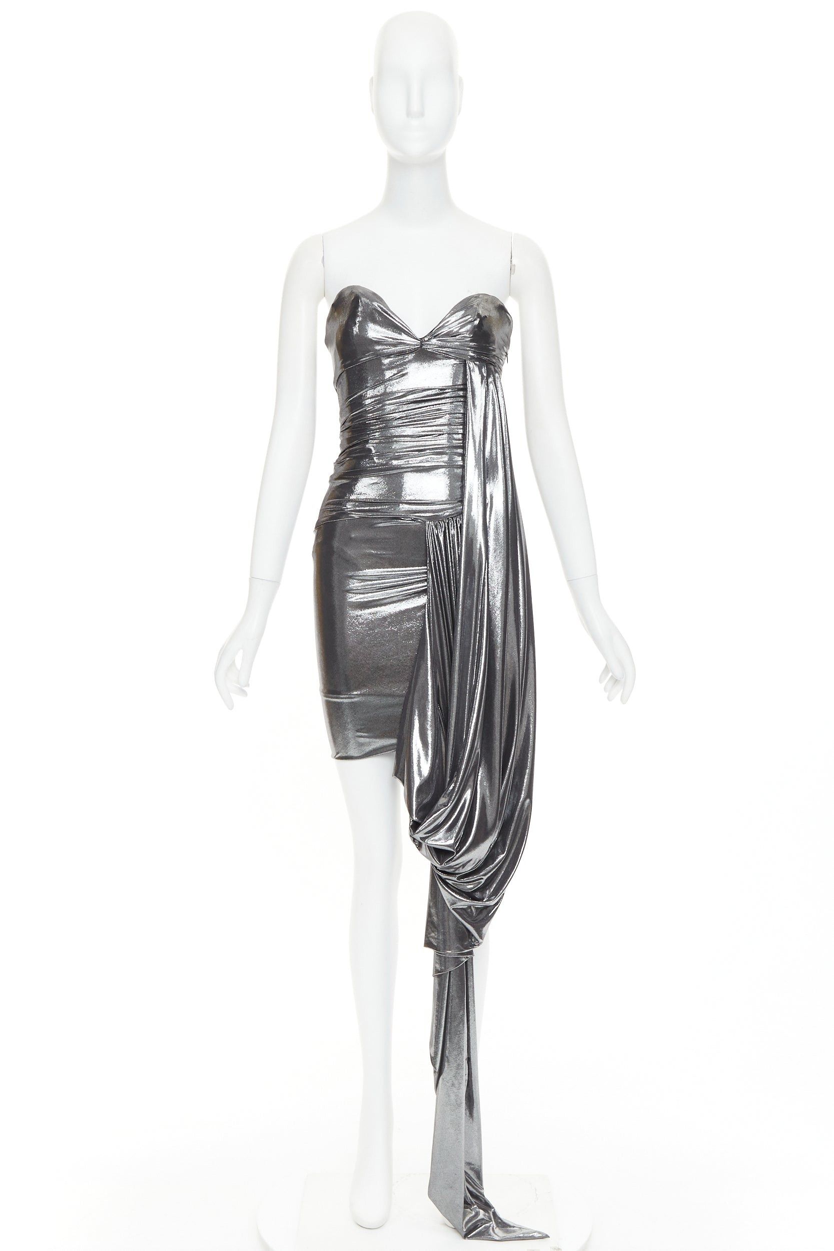 Alexandre Vauthier ALEXANDRE VAUTHIER SS2024 Runway metallic silver liquid metal asymmetric drape dress Size S / US 4 / IT 40 - 11 Thumbnail
