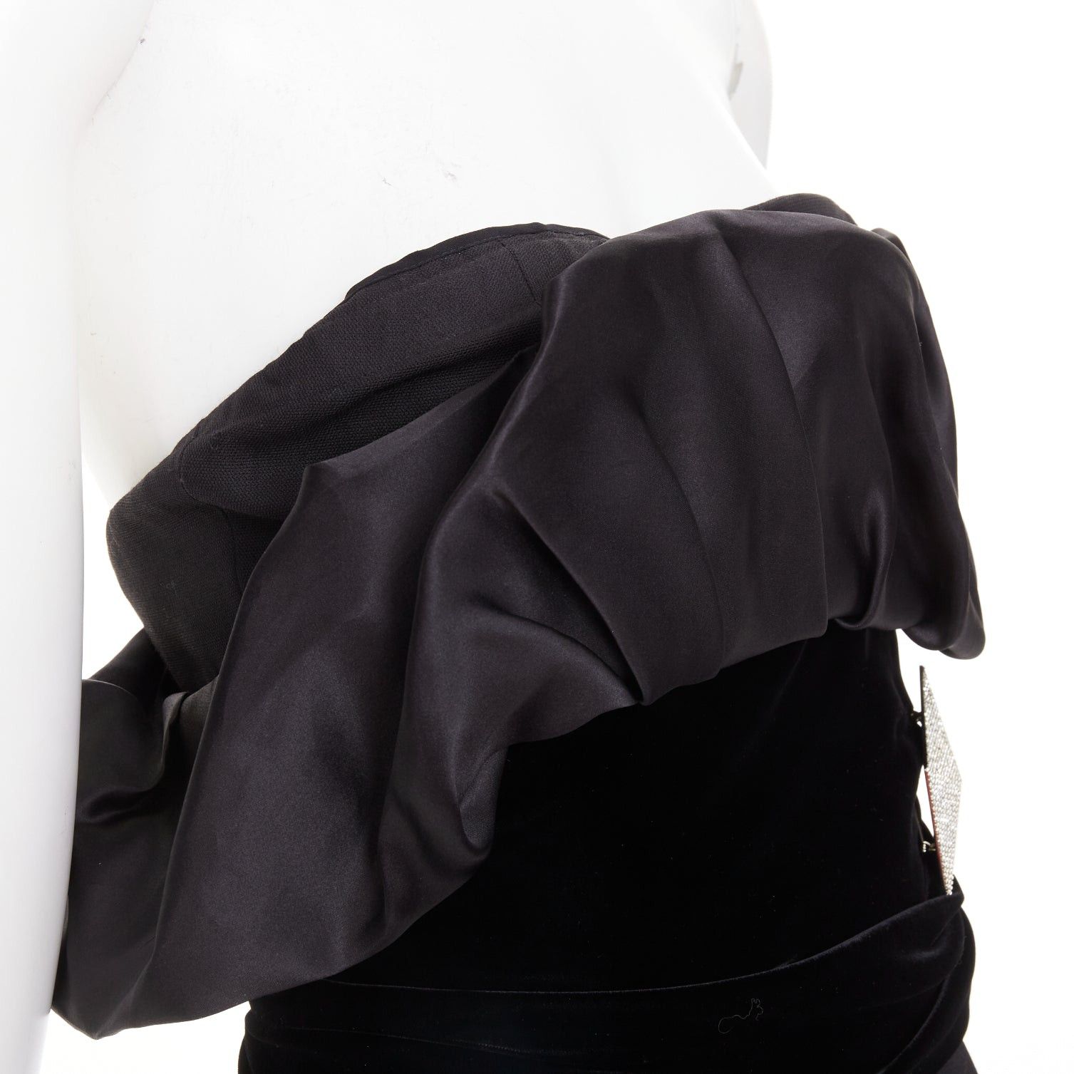 Alexandre Vauthier ALEXANDRE VAUTHIER black crystal pave brooch velvet belt satin strapless dress Size S / US 4 / IT 40 - 7 Thumbnail