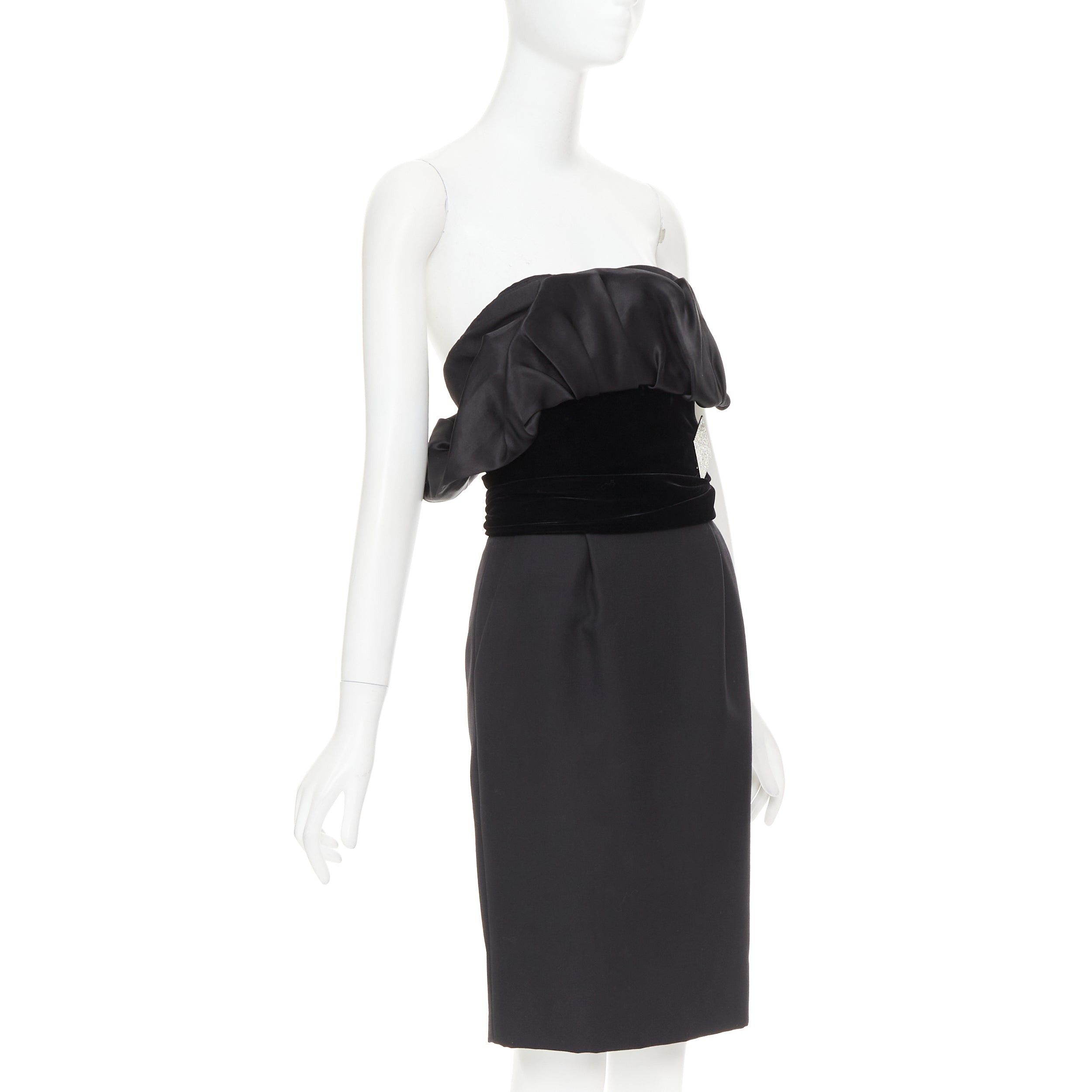 Alexandre Vauthier ALEXANDRE VAUTHIER black crystal pave brooch velvet belt satin strapless dress Size S / US 4 / IT 40 - 3 Thumbnail
