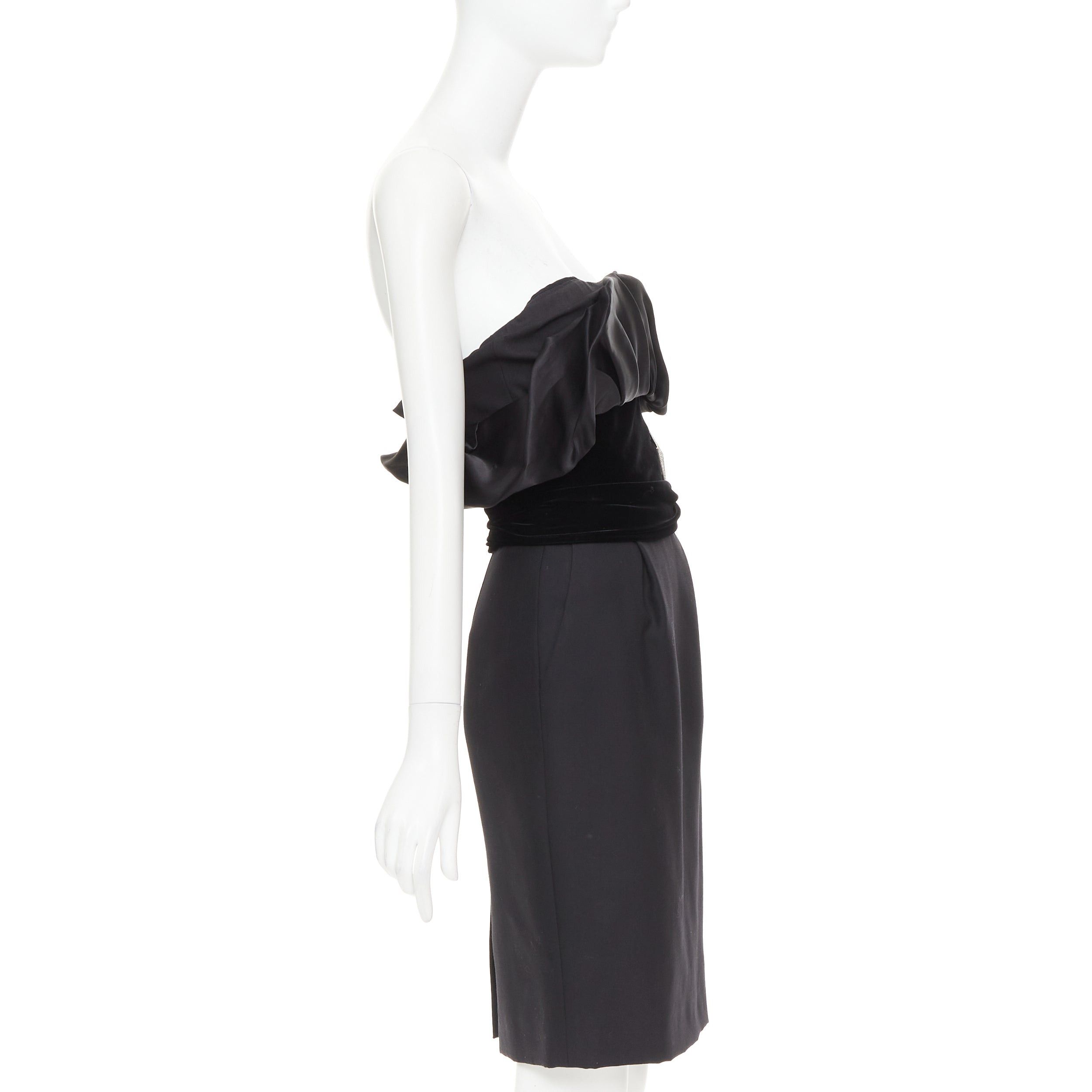 Alexandre Vauthier ALEXANDRE VAUTHIER black crystal pave brooch velvet belt satin strapless dress Size S / US 4 / IT 40 - 4 Thumbnail