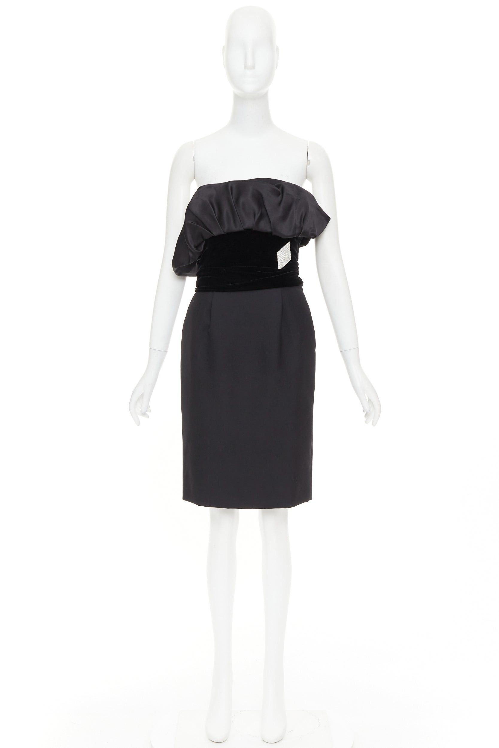 Alexandre Vauthier ALEXANDRE VAUTHIER black crystal pave brooch velvet belt satin strapless dress Size S / US 4 / IT 40 - 10 Thumbnail