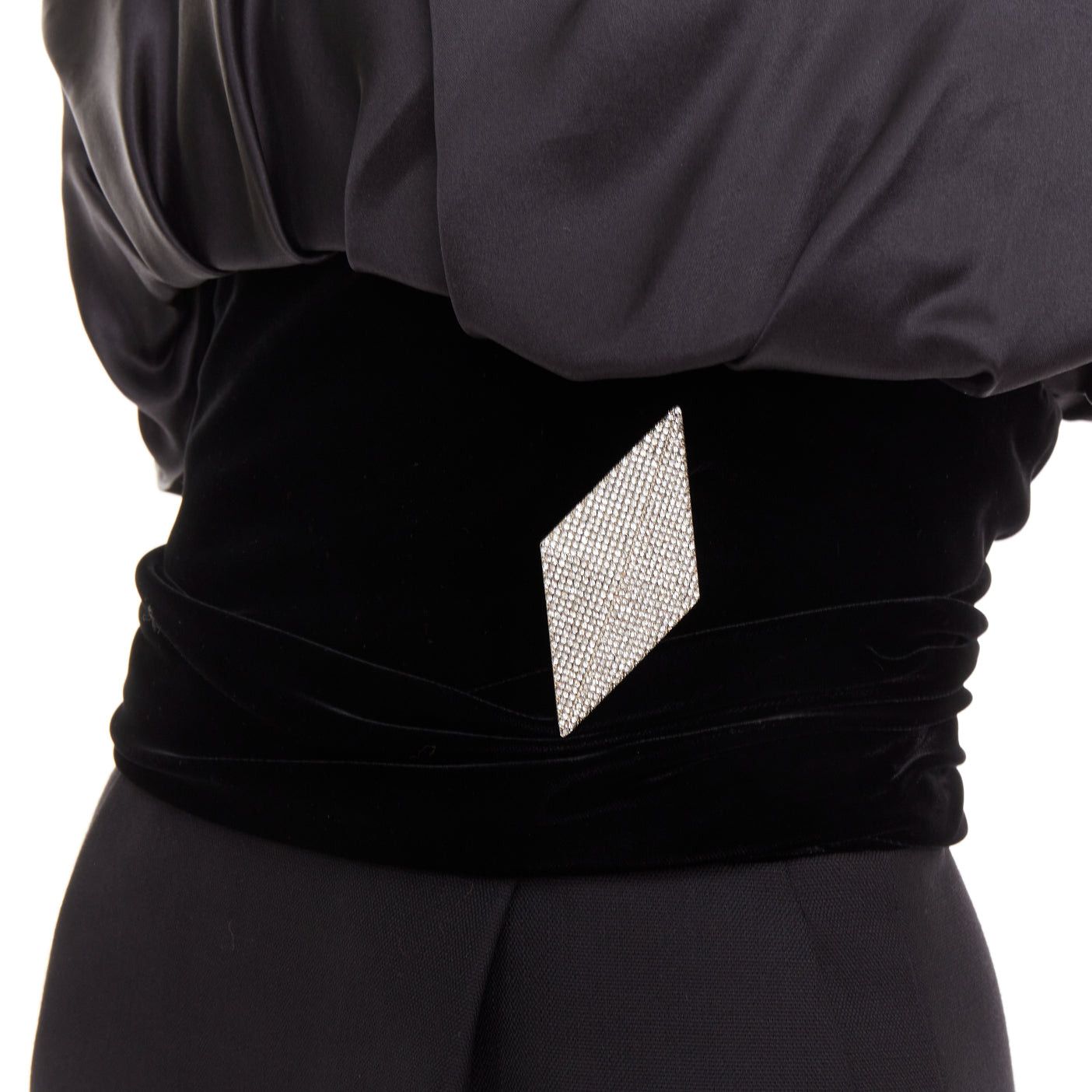 Alexandre Vauthier ALEXANDRE VAUTHIER black crystal pave brooch velvet belt satin strapless dress Size S / US 4 / IT 40 - 2 Thumbnail